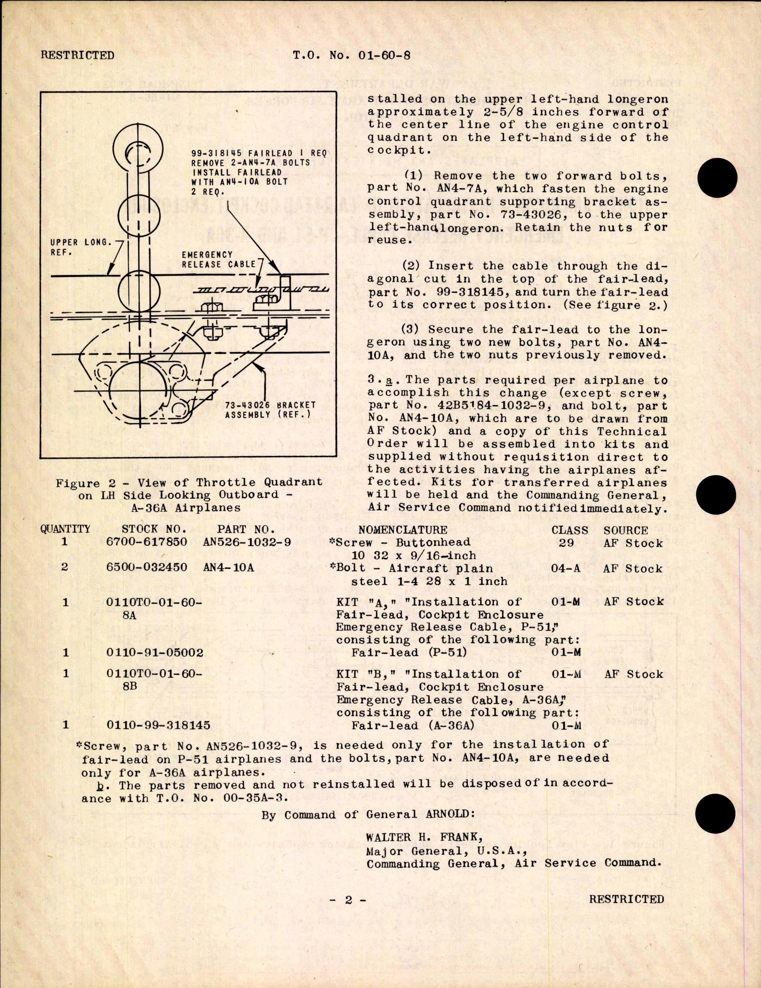 Sample page 2 from AirCorps Library document: Installation of Fair-Lead Cockpit Enclosure Emergency Release Cable for P-51 and A-36A