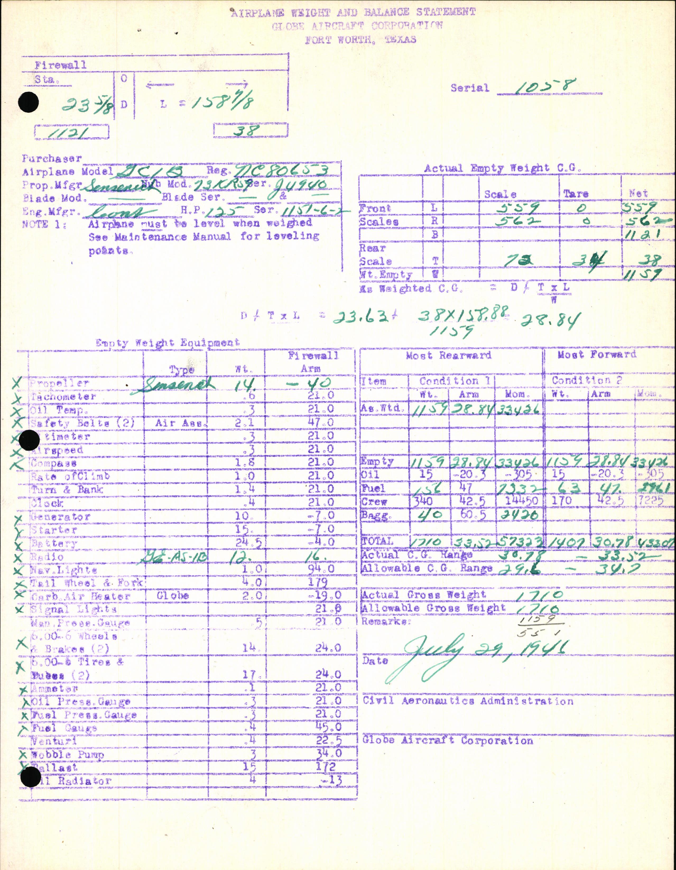 Sample page 5 from AirCorps Library document: Technical Information for Serial Number 1058