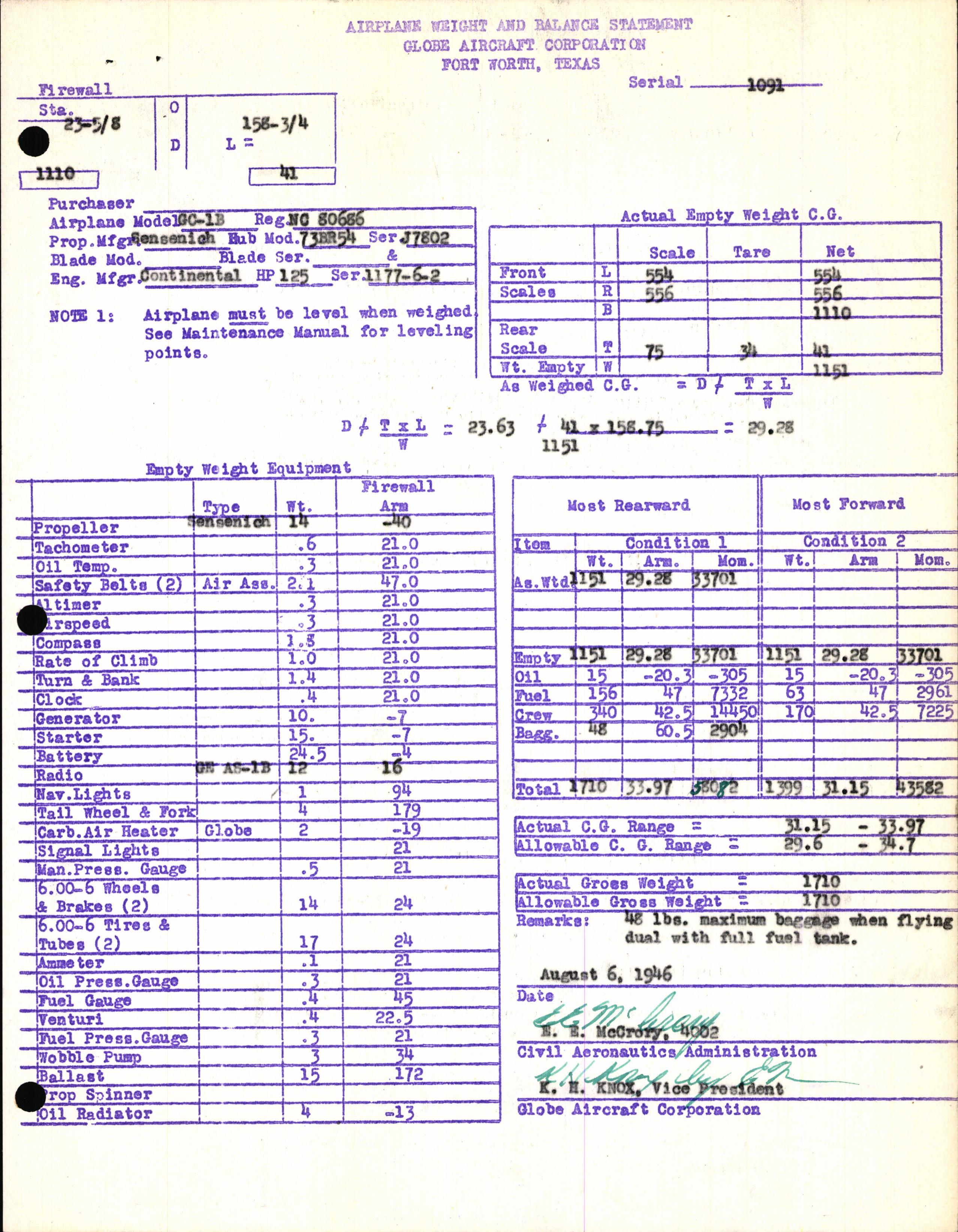 Sample page 7 from AirCorps Library document: Technical Information for Serial Number 1091