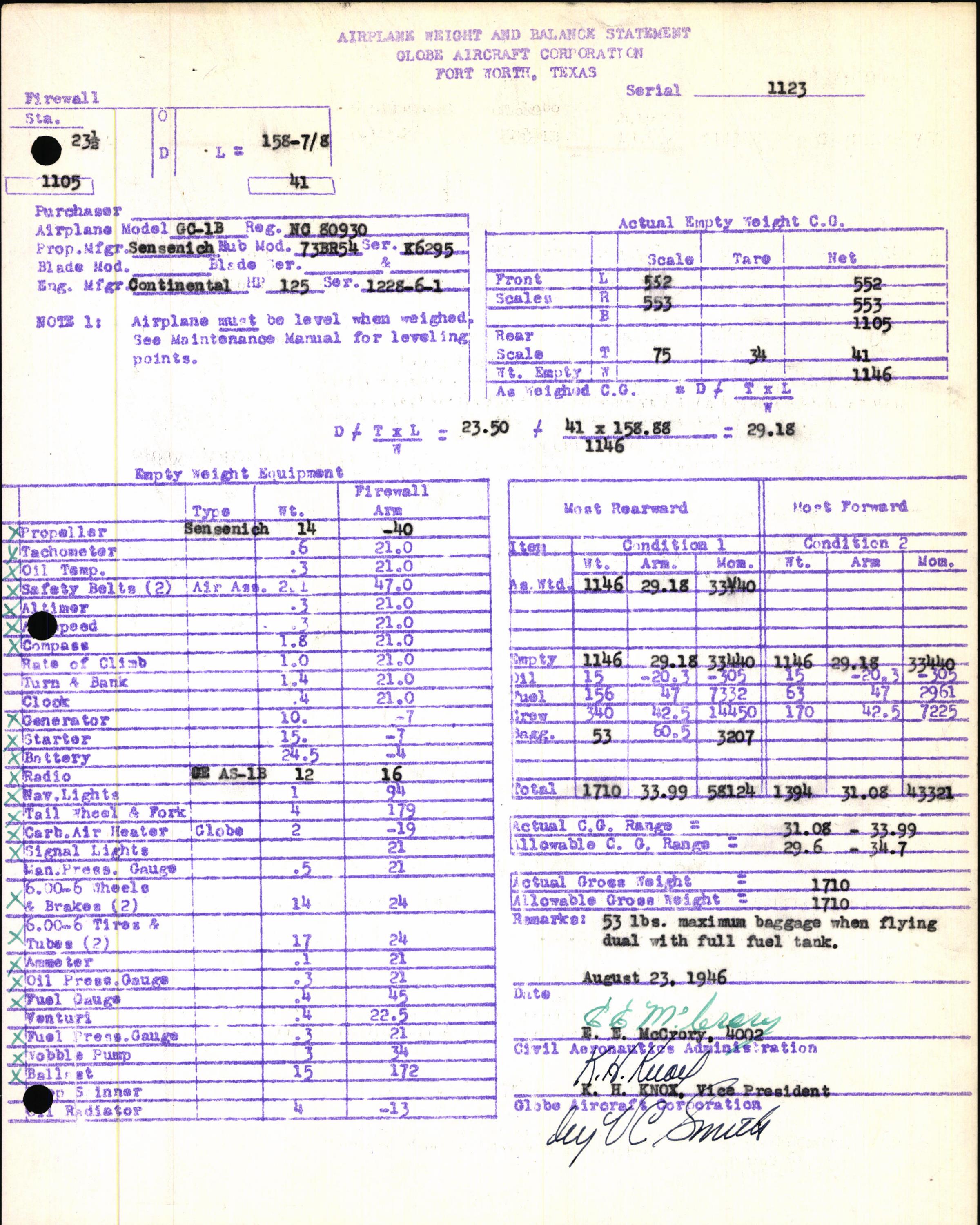 Sample page 5 from AirCorps Library document: Technical Information for Serial Number 1123