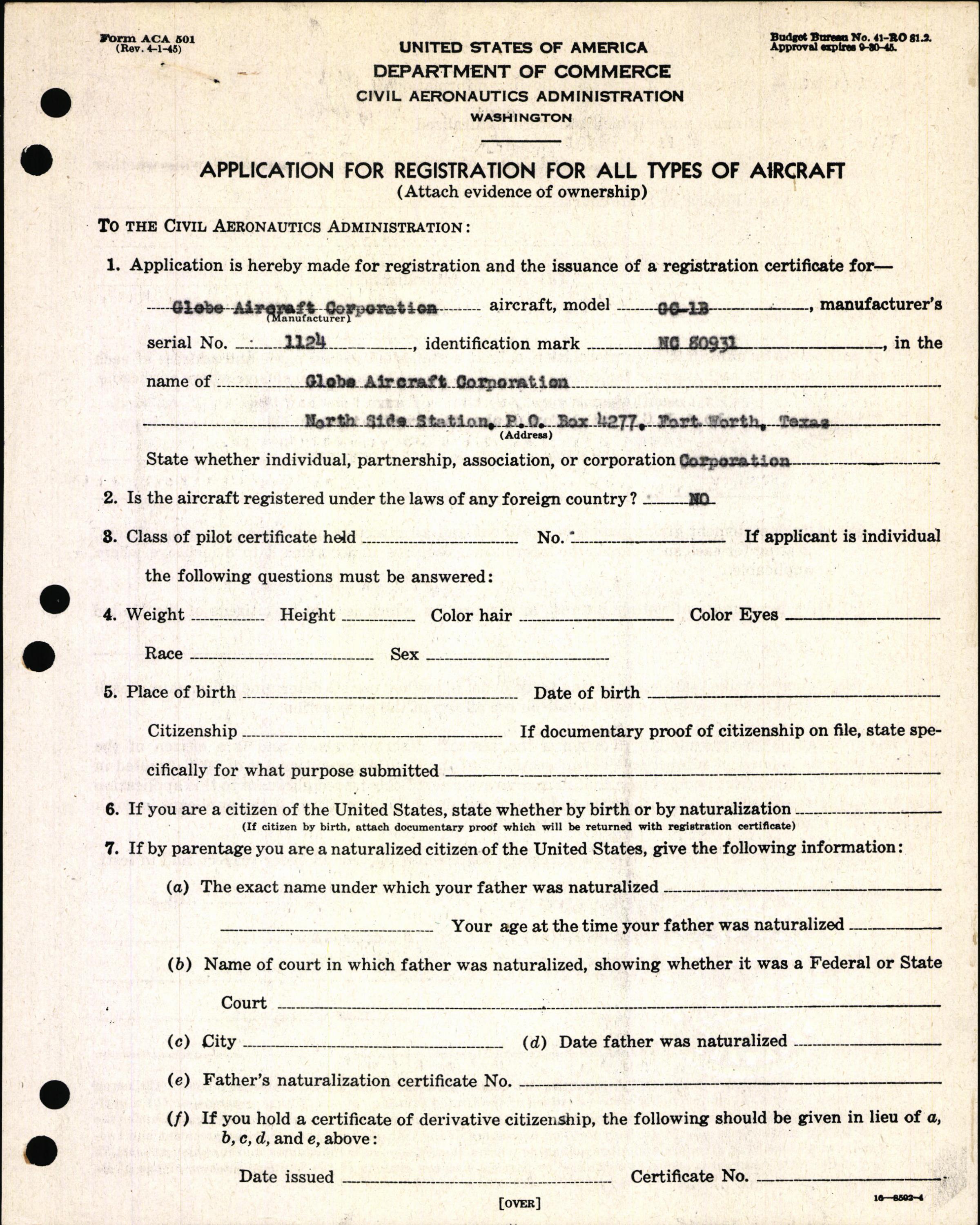 Sample page 3 from AirCorps Library document: Technical Information for Serial Number 1124