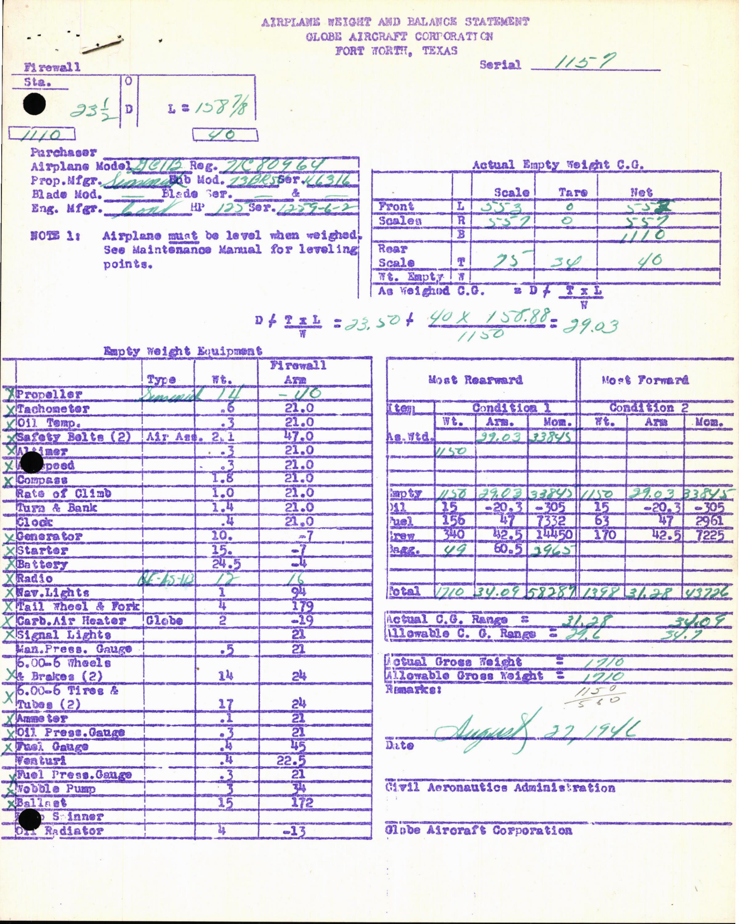 Sample page 5 from AirCorps Library document: Technical Information for Serial Number 1157