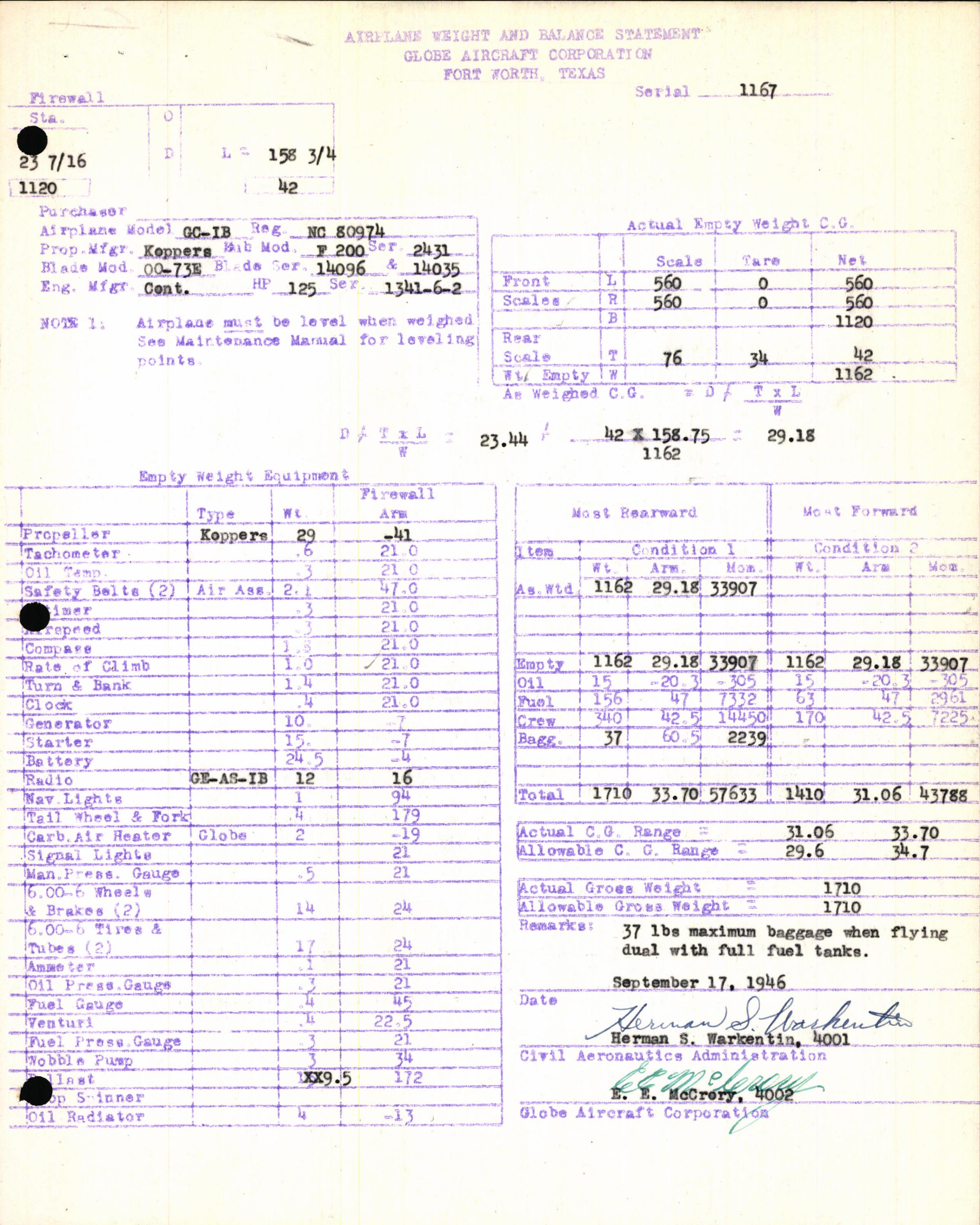 Sample page 5 from AirCorps Library document: Technical Information for Serial Number 1167