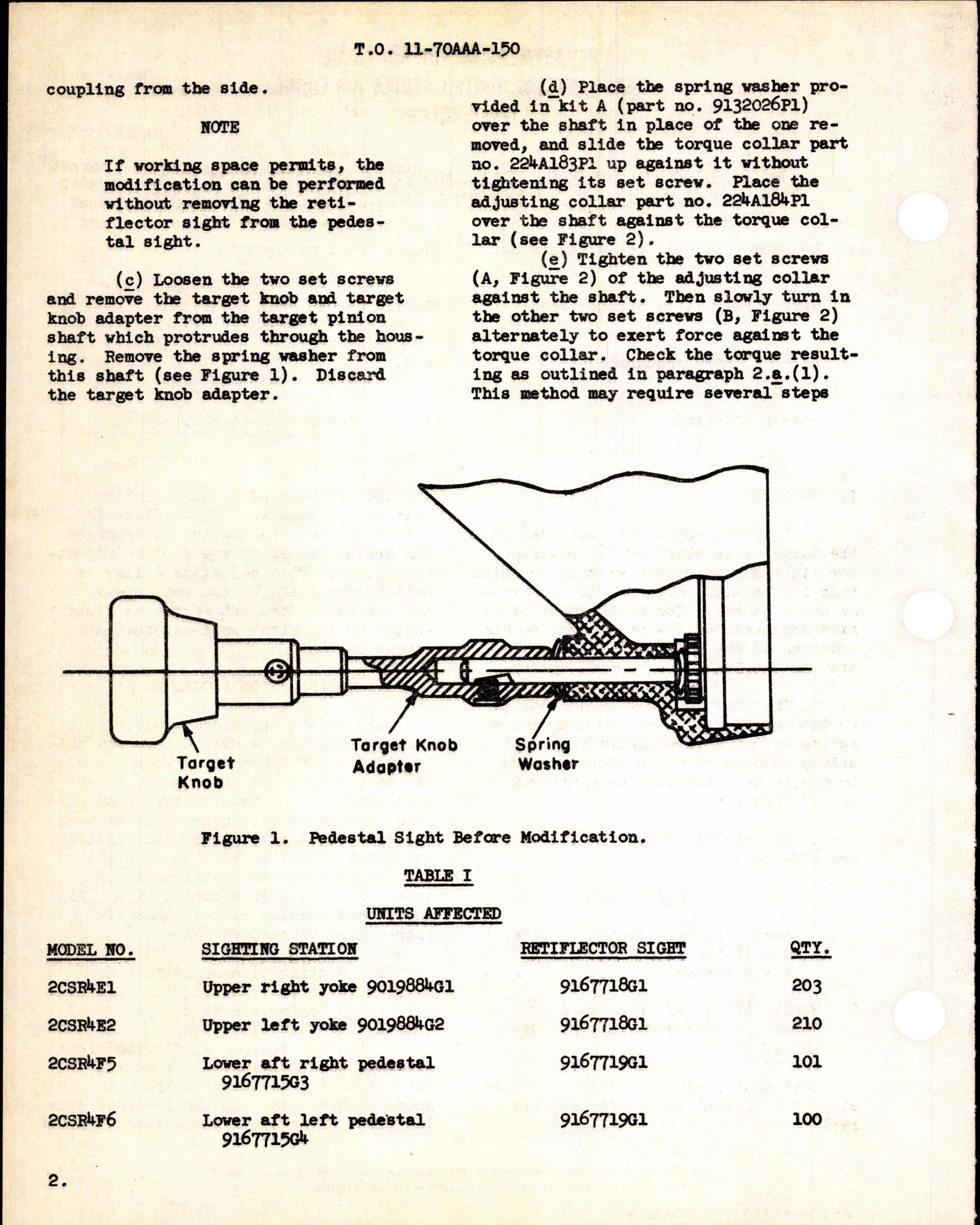 Sample page 2 from AirCorps Library document: Modification of Pedestal and Yoke Sights to Increase the Target Size Shaft Torque for B-36 Fire Control System