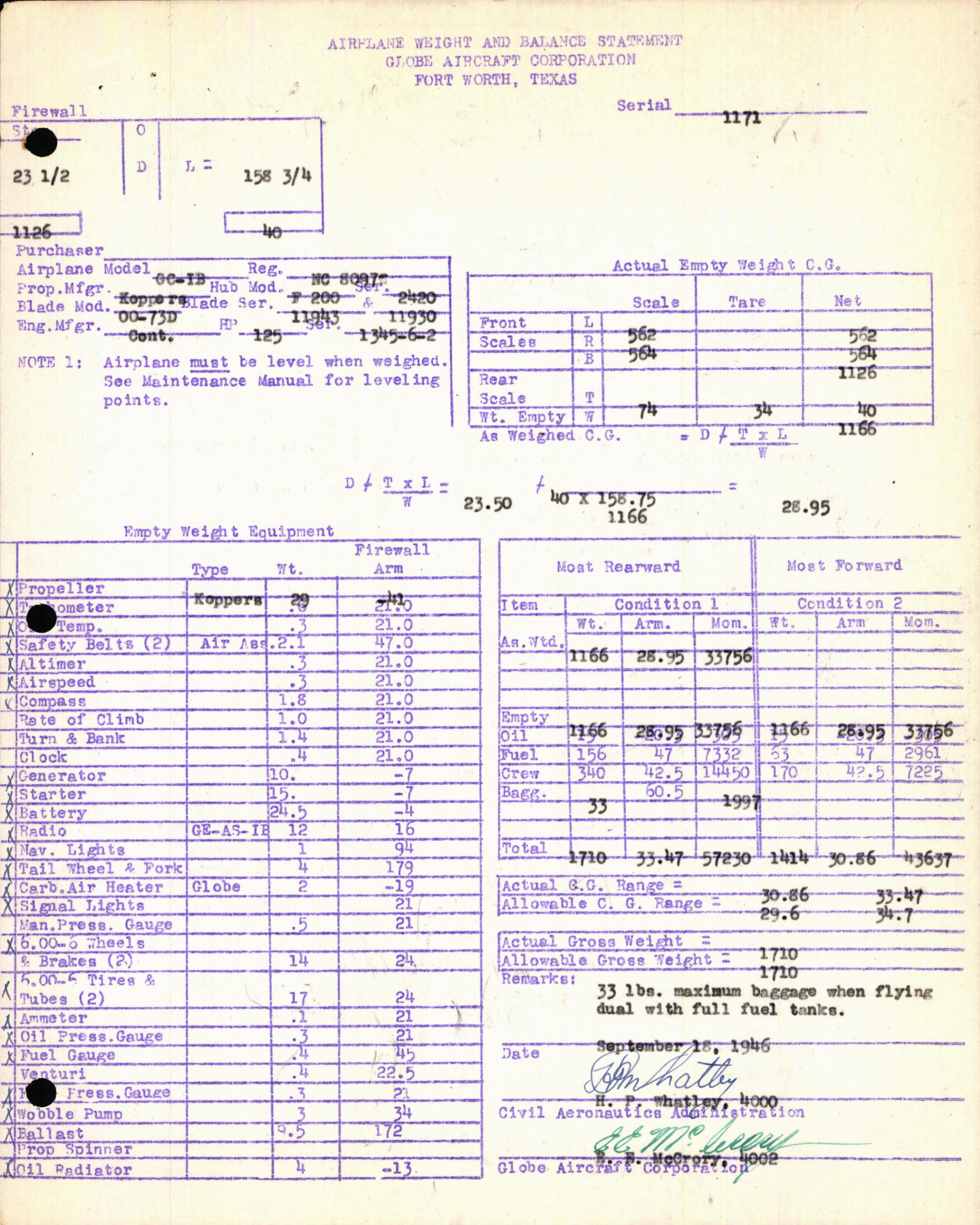 Sample page 5 from AirCorps Library document: Technical Information for Serial Number 1171