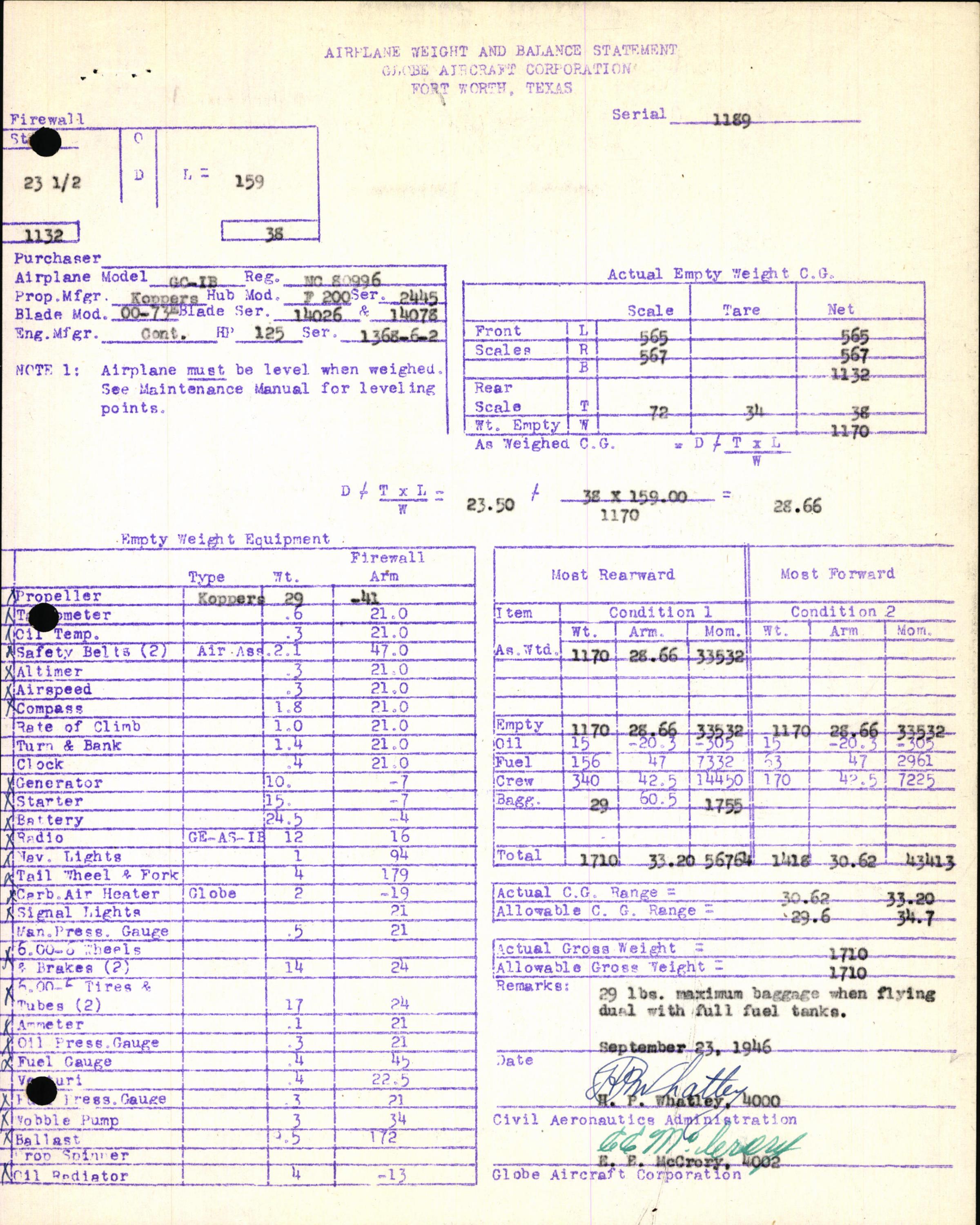 Sample page 5 from AirCorps Library document: Technical Information for Serial Number 1189