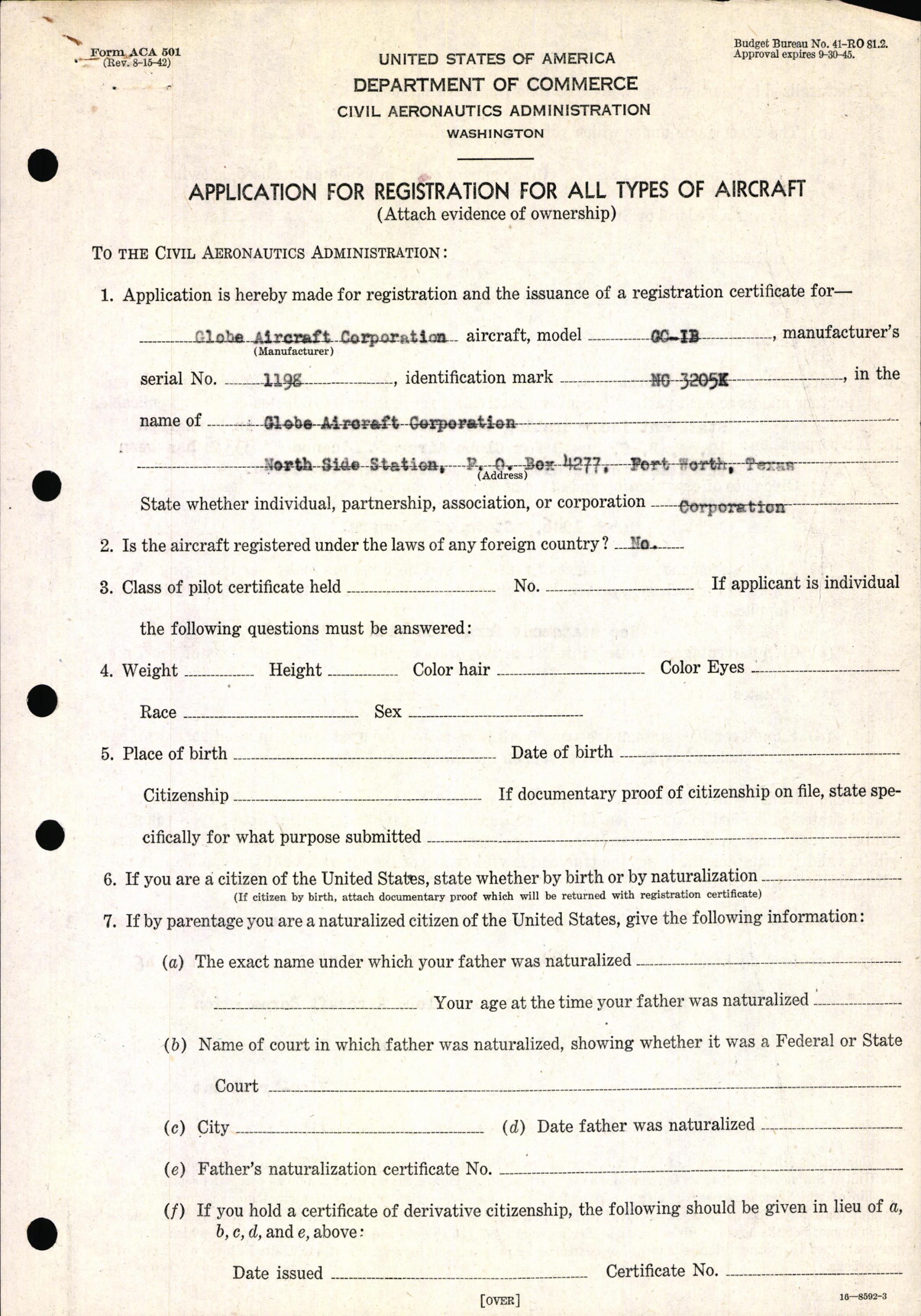 Sample page 3 from AirCorps Library document: Technical Information for Serial Number 1198