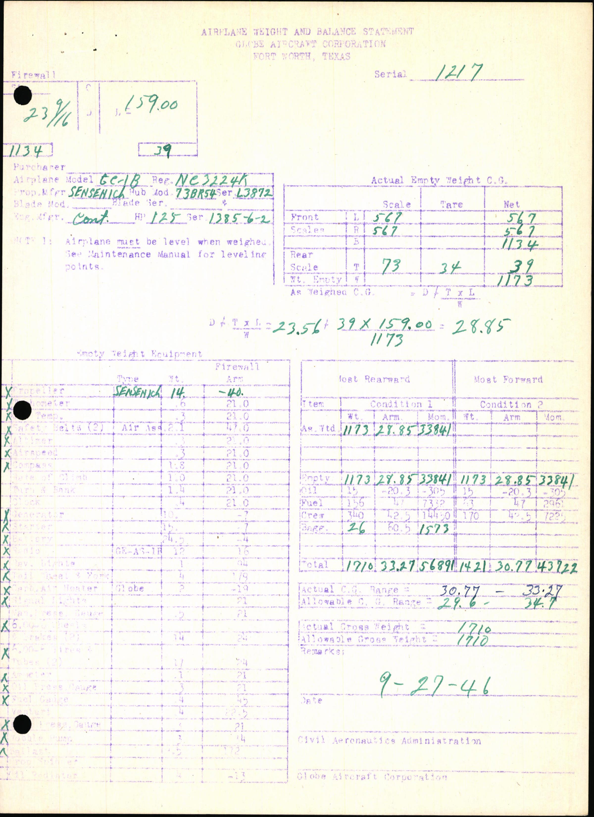 Sample page 5 from AirCorps Library document: Technical Information for Serial Number 1217