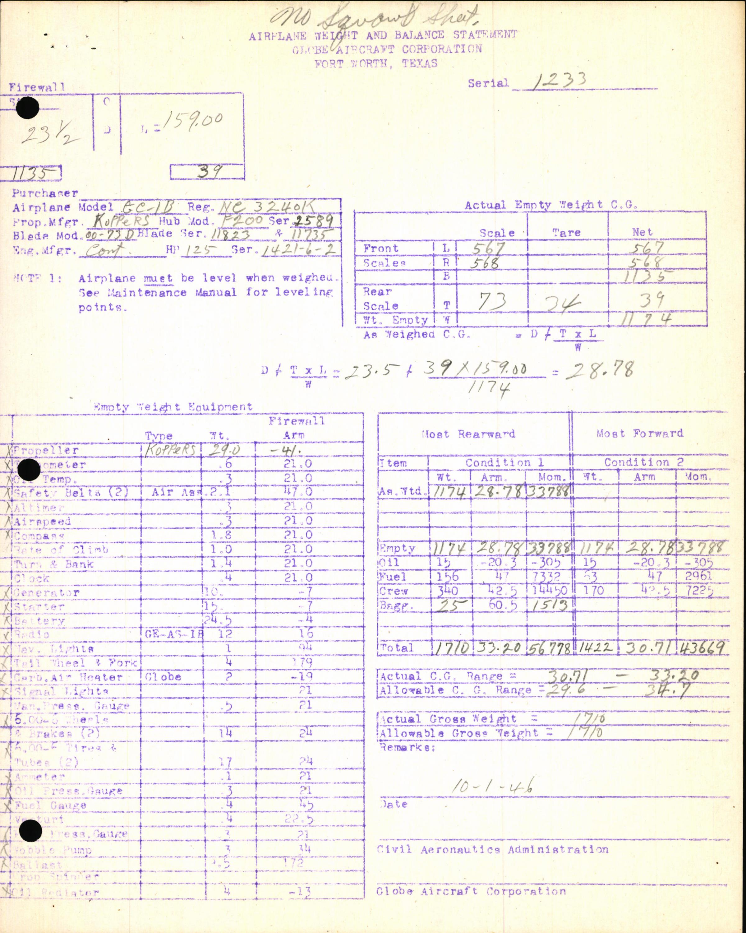 Sample page 7 from AirCorps Library document: Technical Information for Serial Number 1233