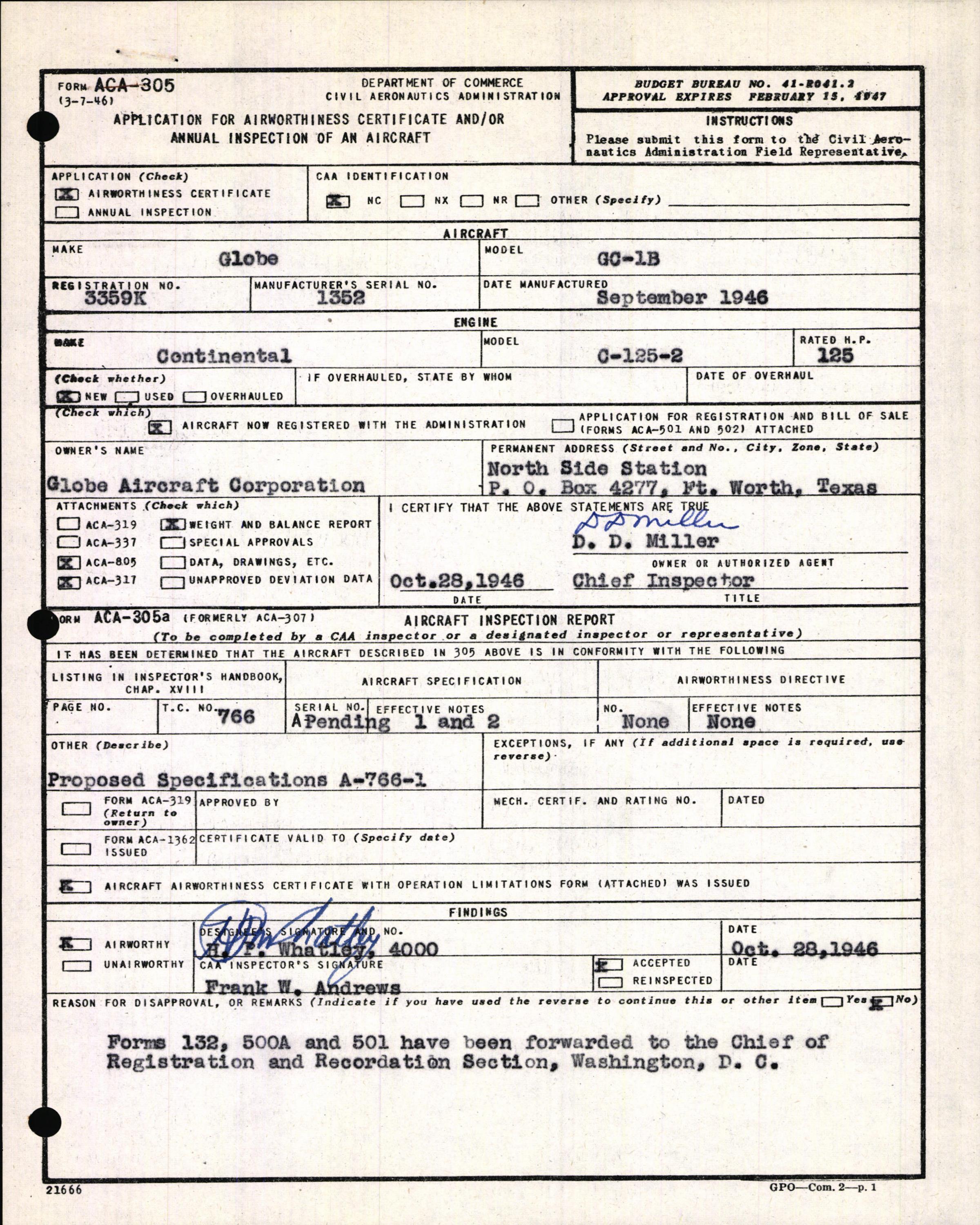 Sample page 3 from AirCorps Library document: Technical Information for Serial Number 1352