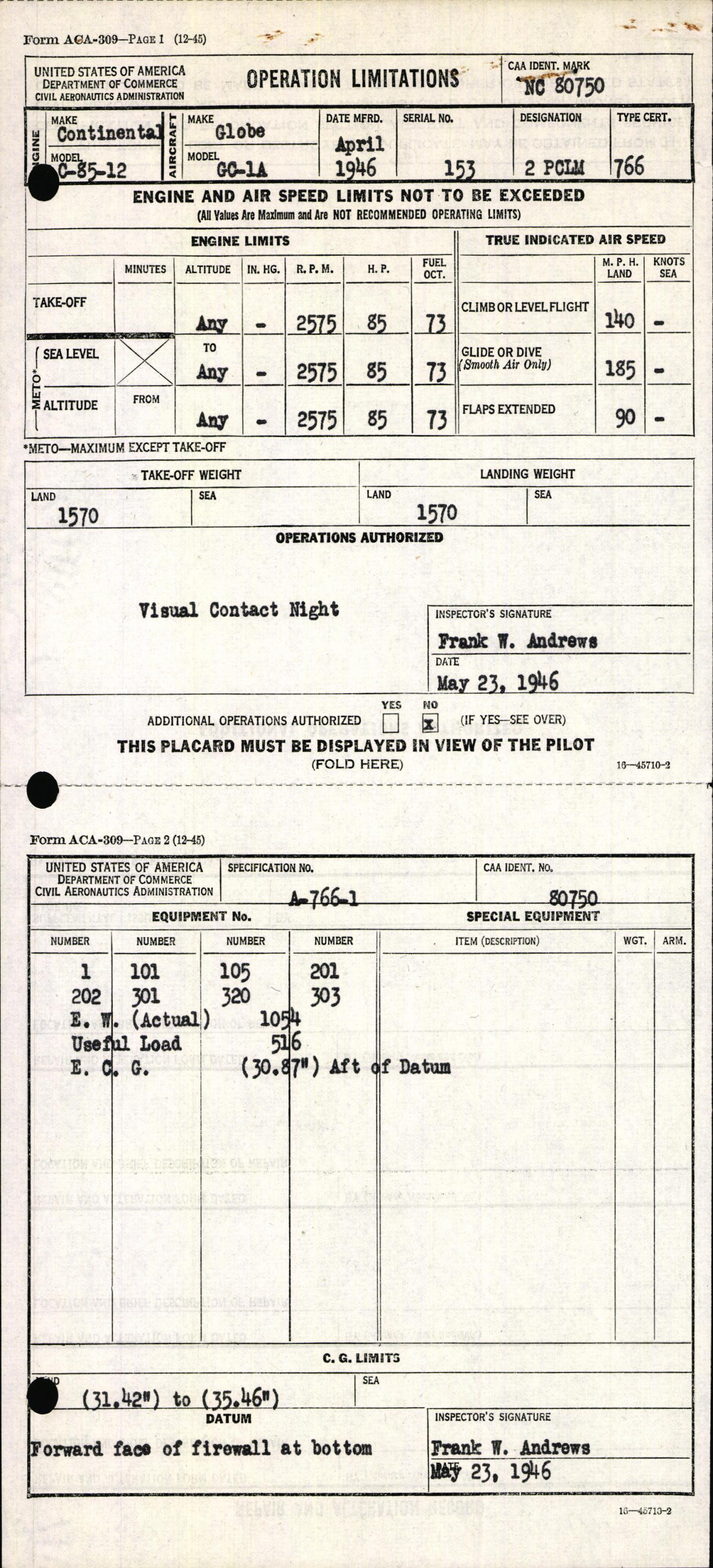 Sample page 3 from AirCorps Library document: Technical Information for Serial Number 153