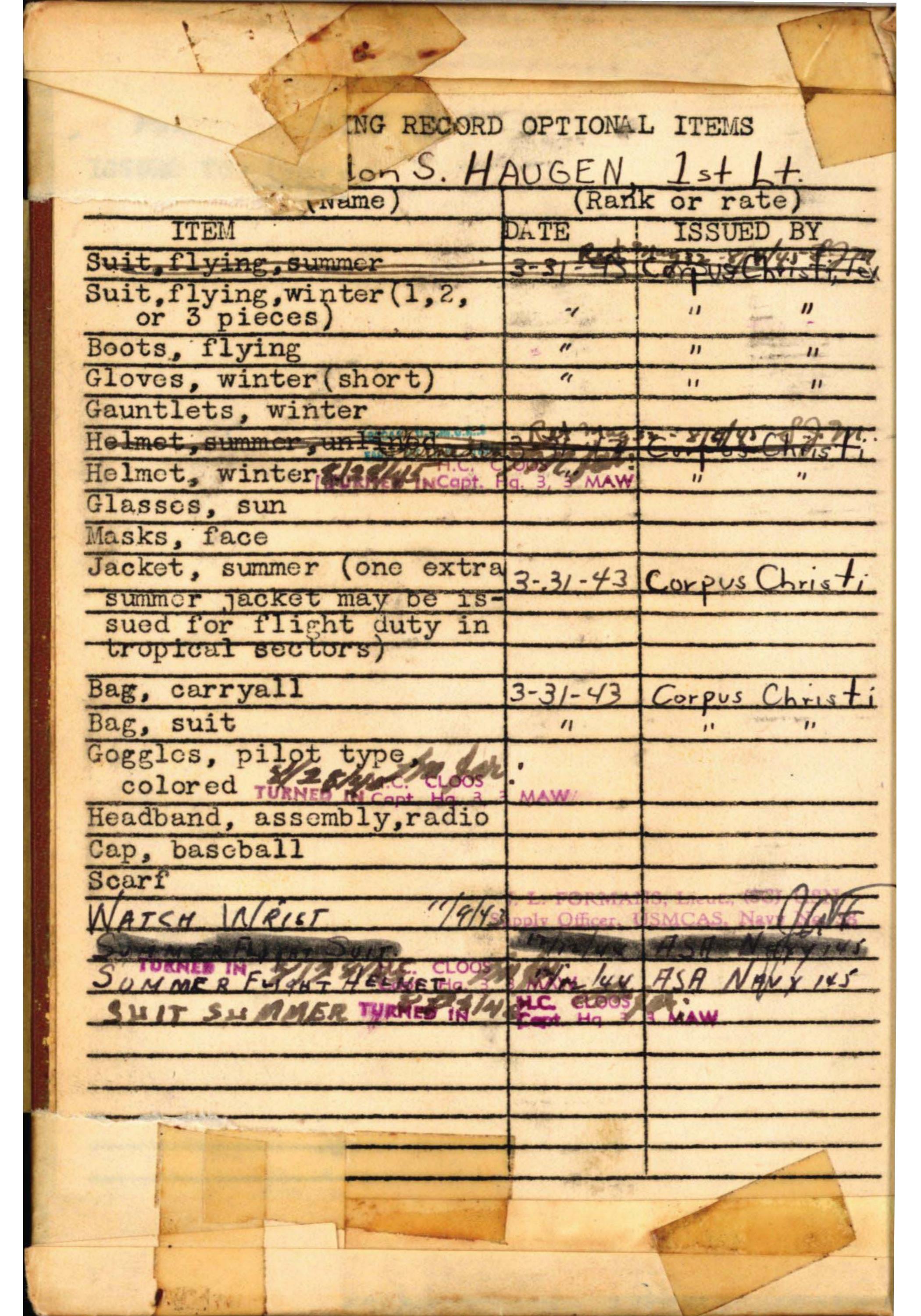 Sample page 2 from AirCorps Library document: 1st Lt. Gordon S. Haugen Flight Log
