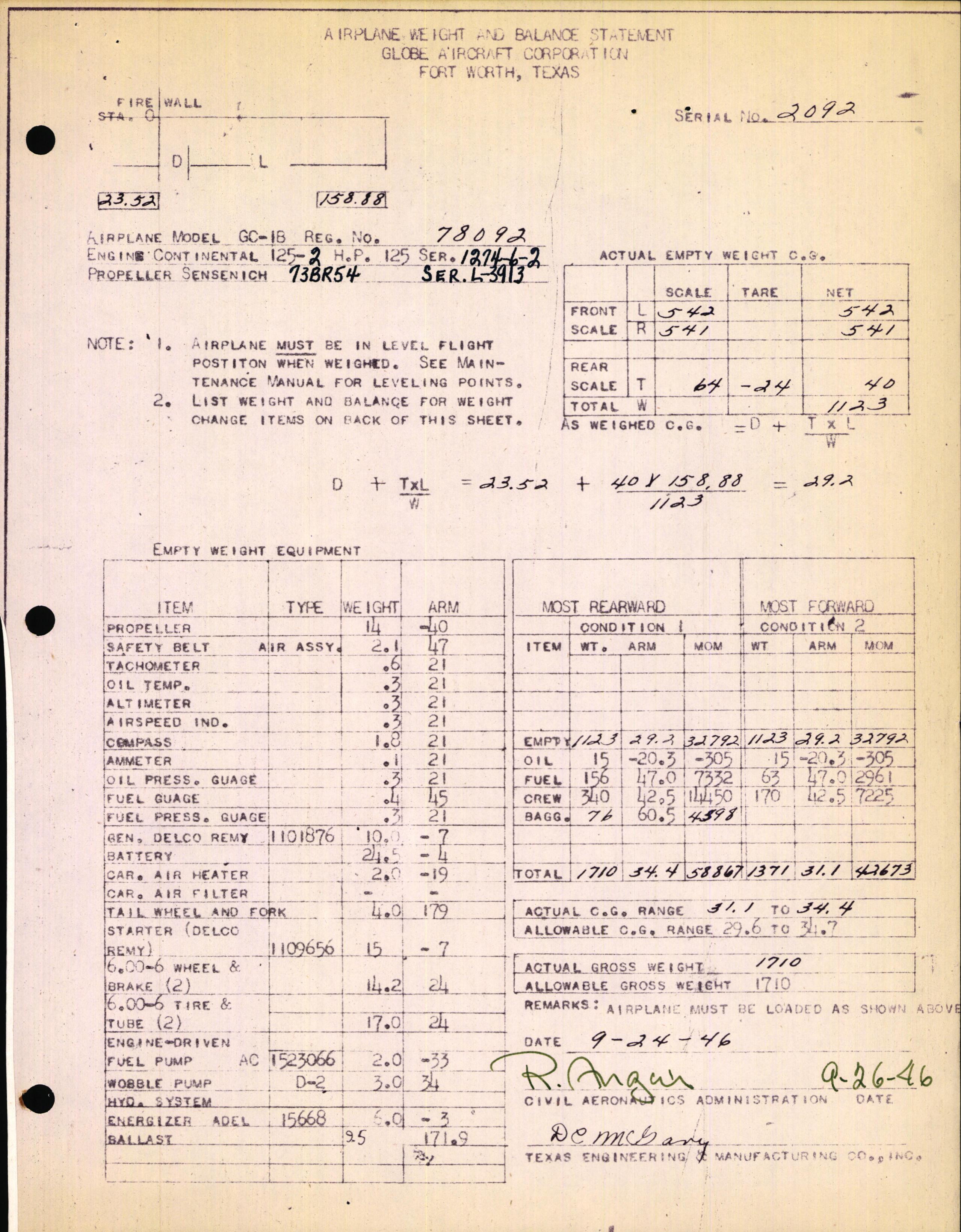 Sample page 3 from AirCorps Library document: Technical Information for Serial Number 2092