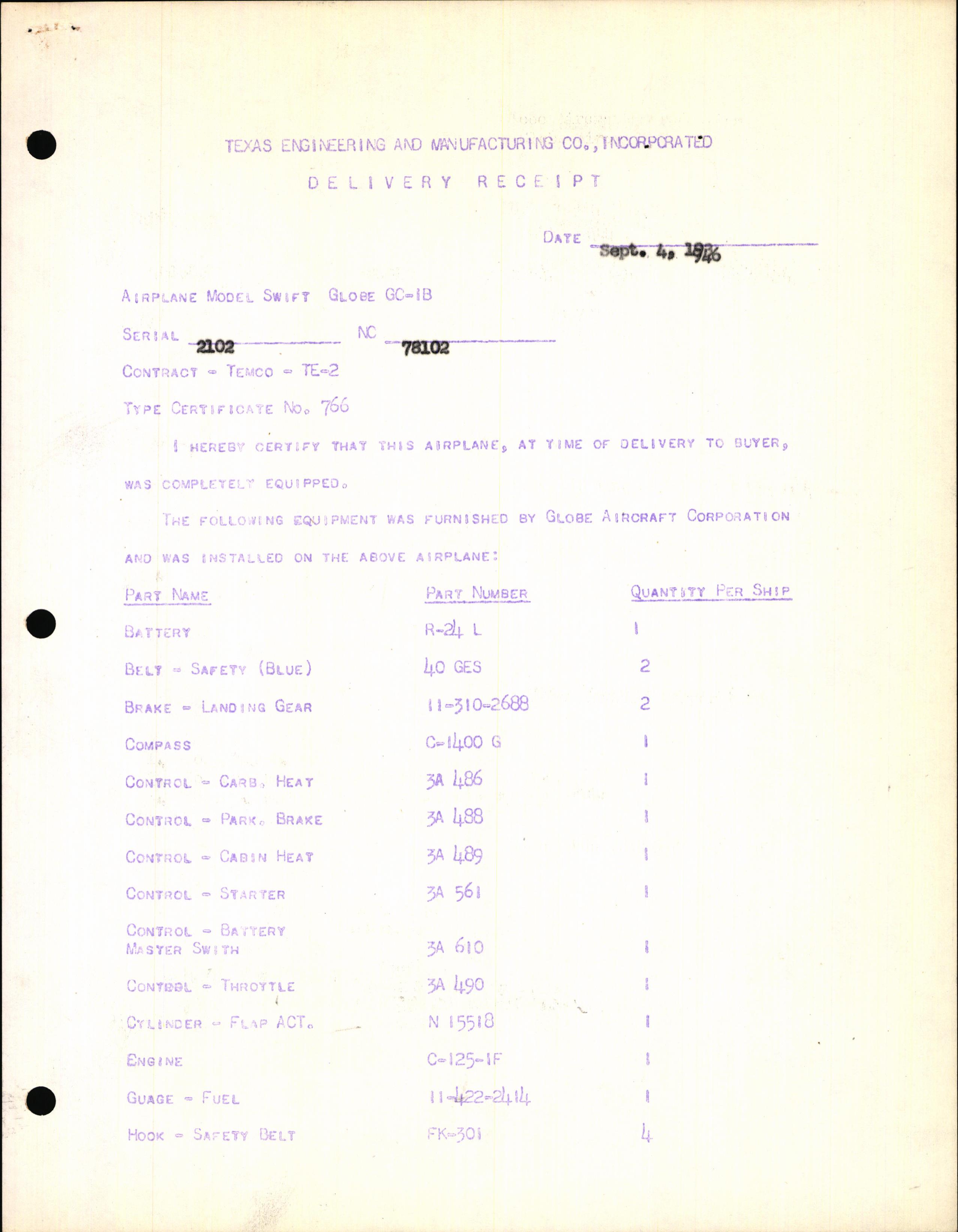 Sample page 3 from AirCorps Library document: Technical Information for Serial Number 2102
