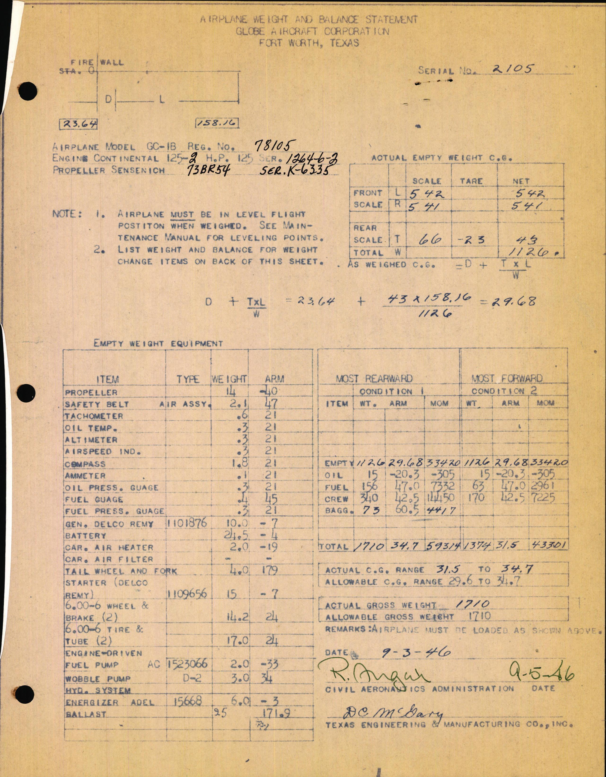 Sample page 1 from AirCorps Library document: Technical Information for Serial Number 2105