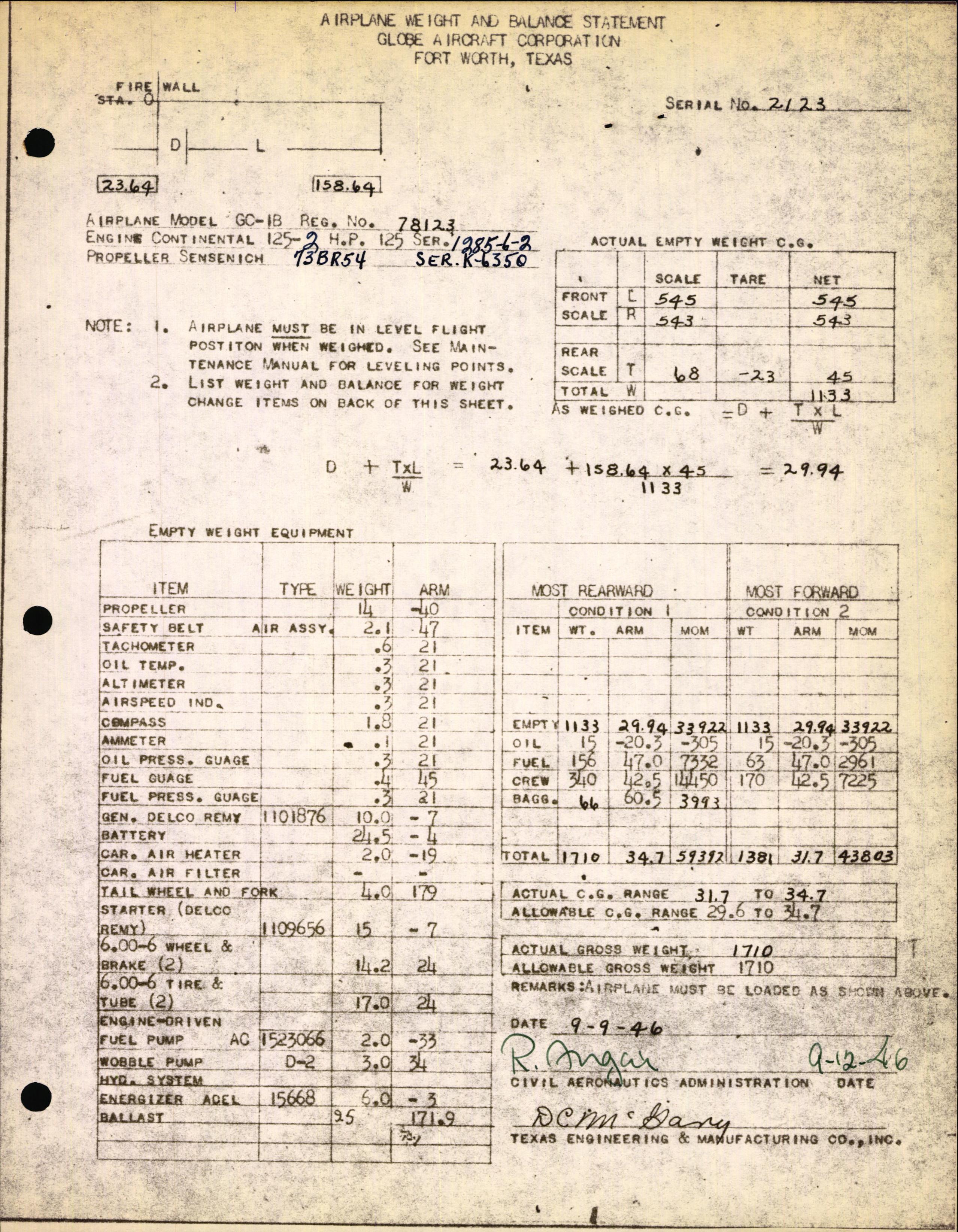 Sample page 3 from AirCorps Library document: Technical Information for Serial Number 2123