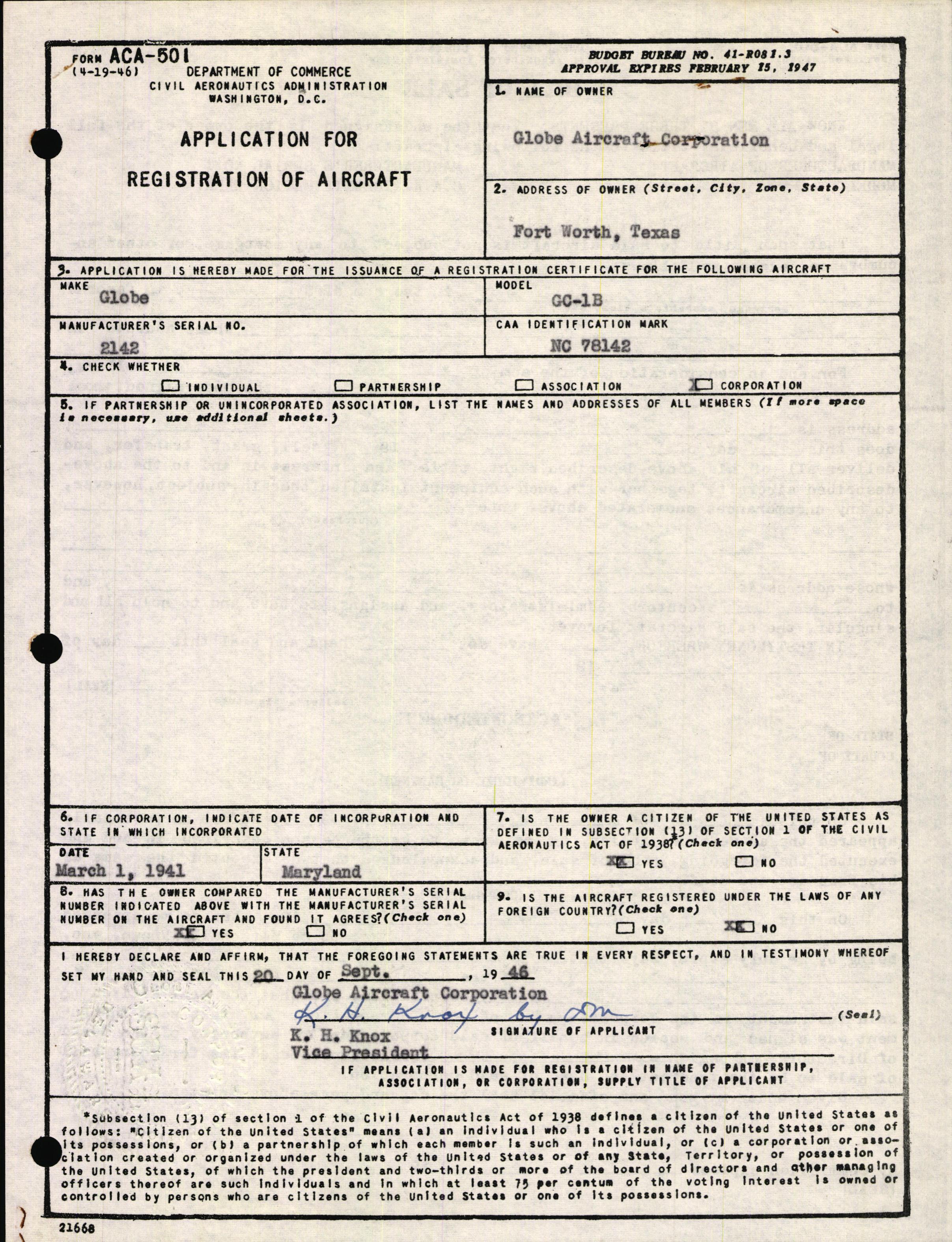 Sample page 1 from AirCorps Library document: Technical Information for Serial Number 2142