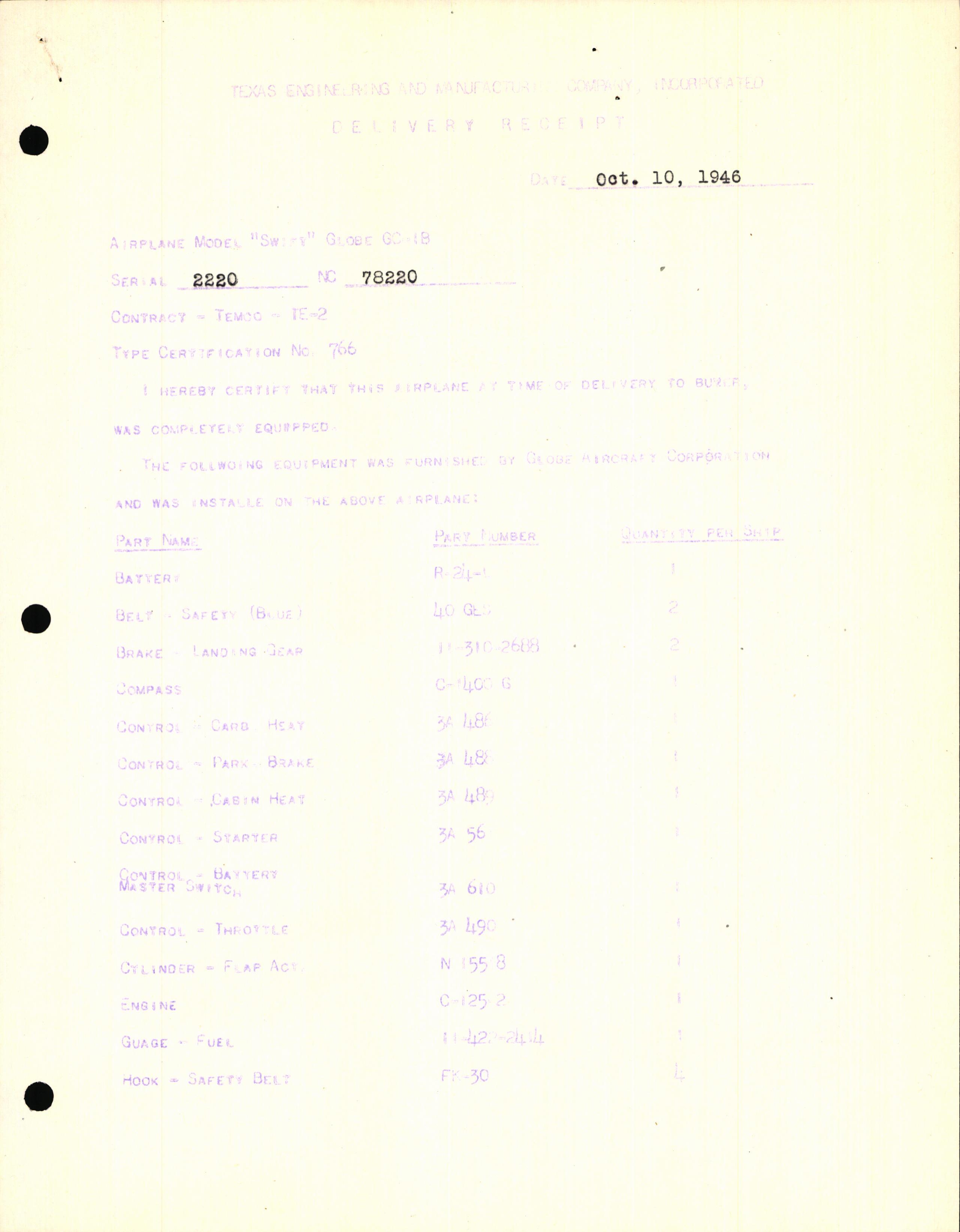 Sample page 3 from AirCorps Library document: Technical Information for Serial Number 2220