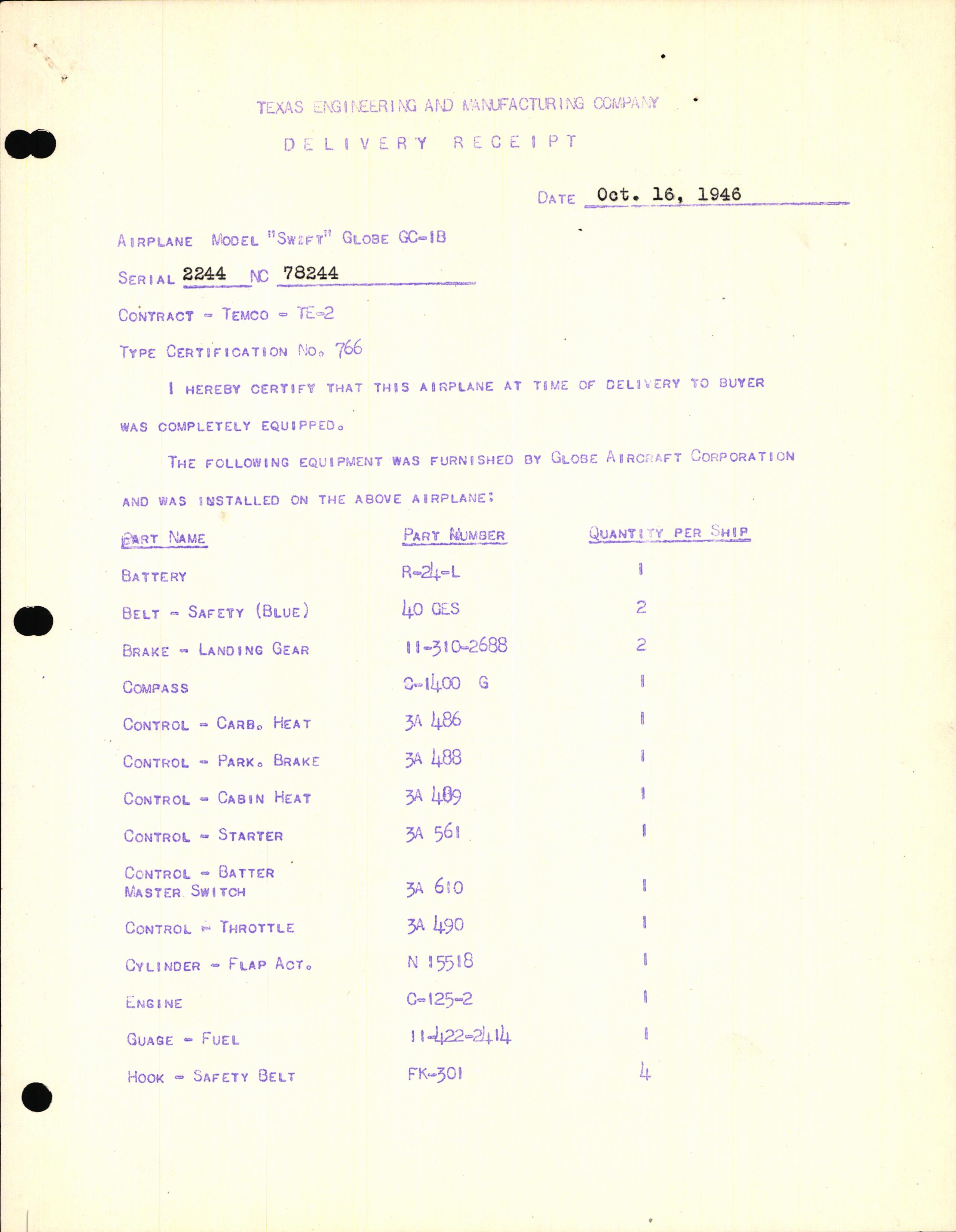 Sample page 3 from AirCorps Library document: Technical Information for Serial Number 2244