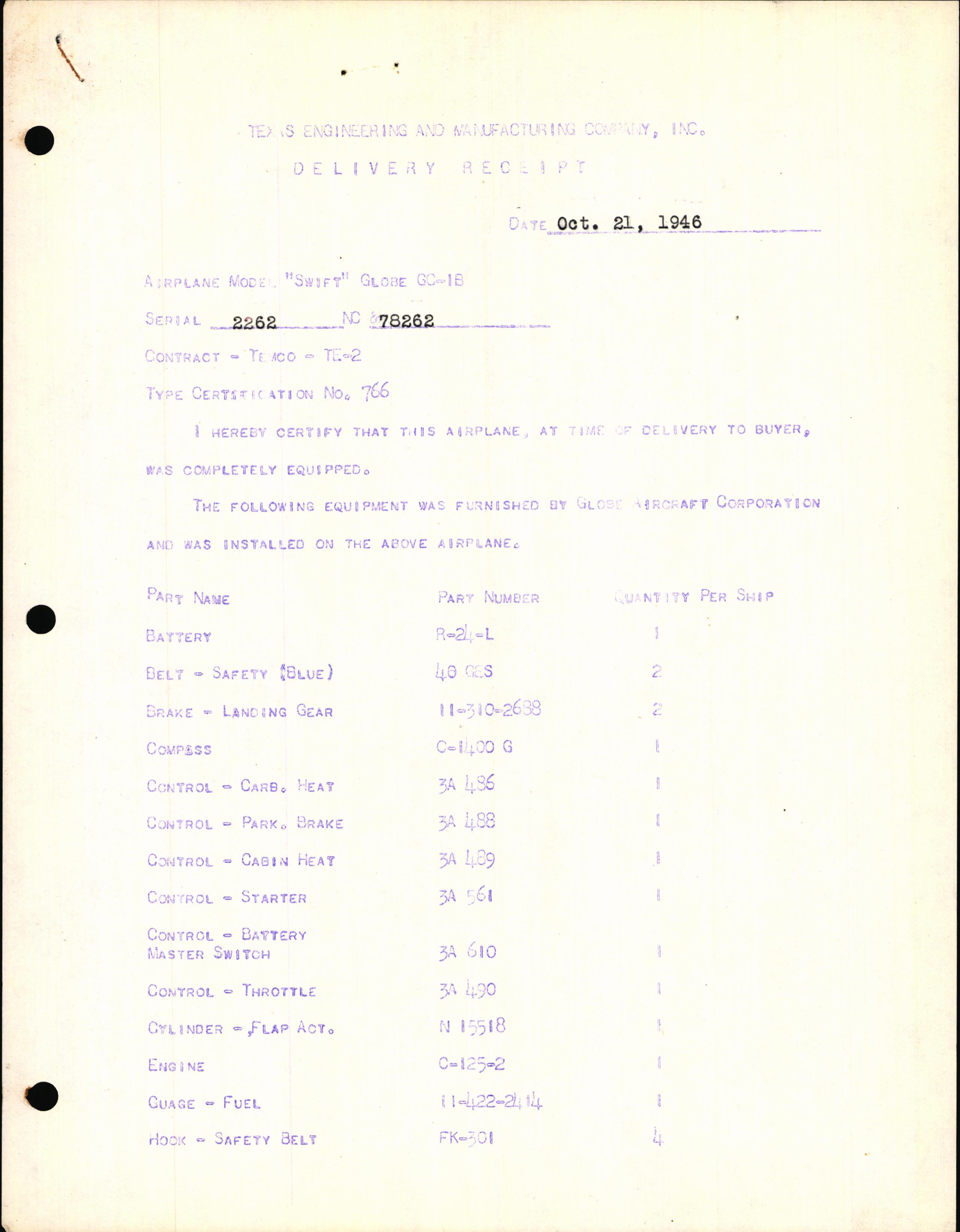 Sample page 3 from AirCorps Library document: Technical Information for Serial Number 2262
