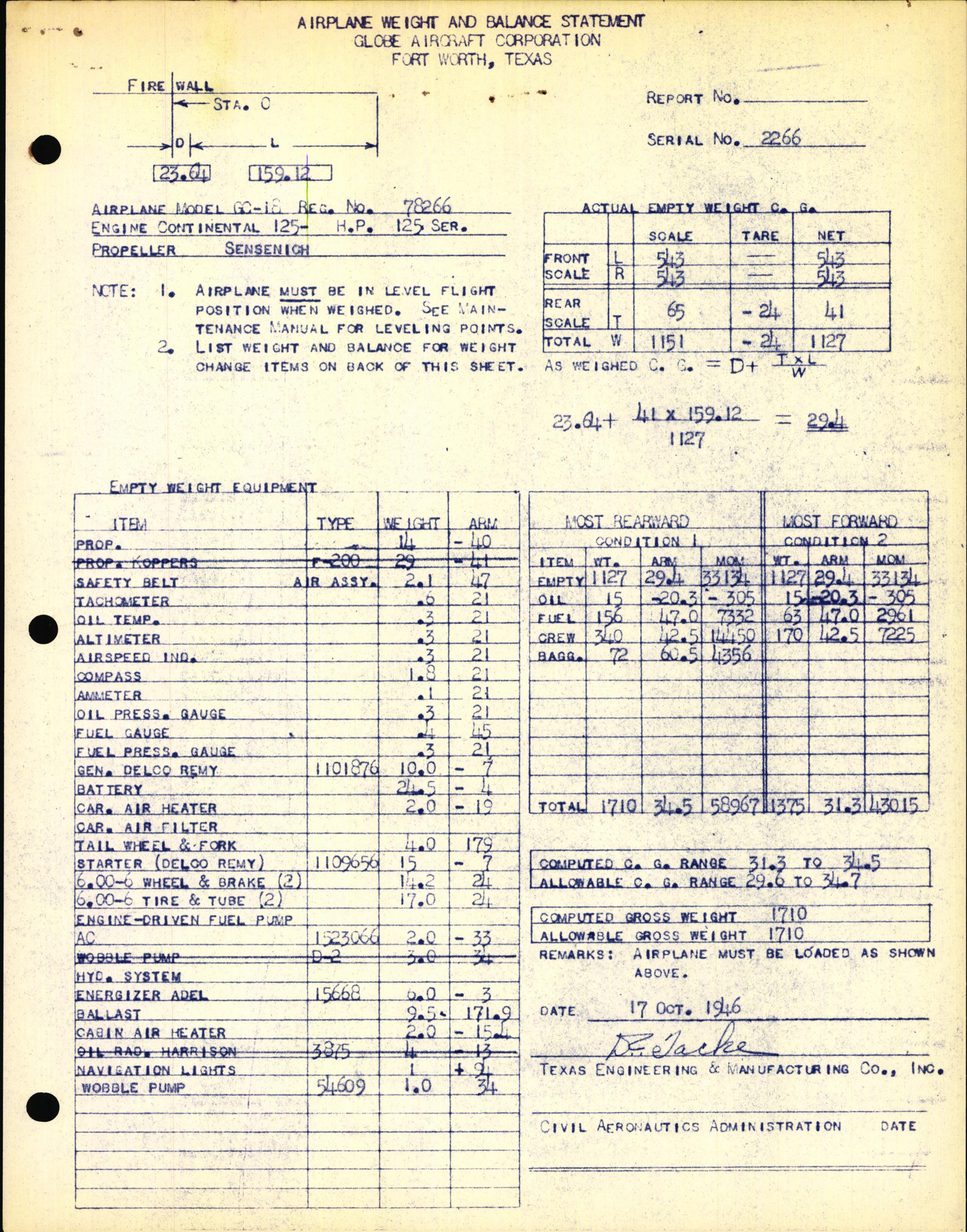 Sample page 3 from AirCorps Library document: Technical Information for Serial Number 2266