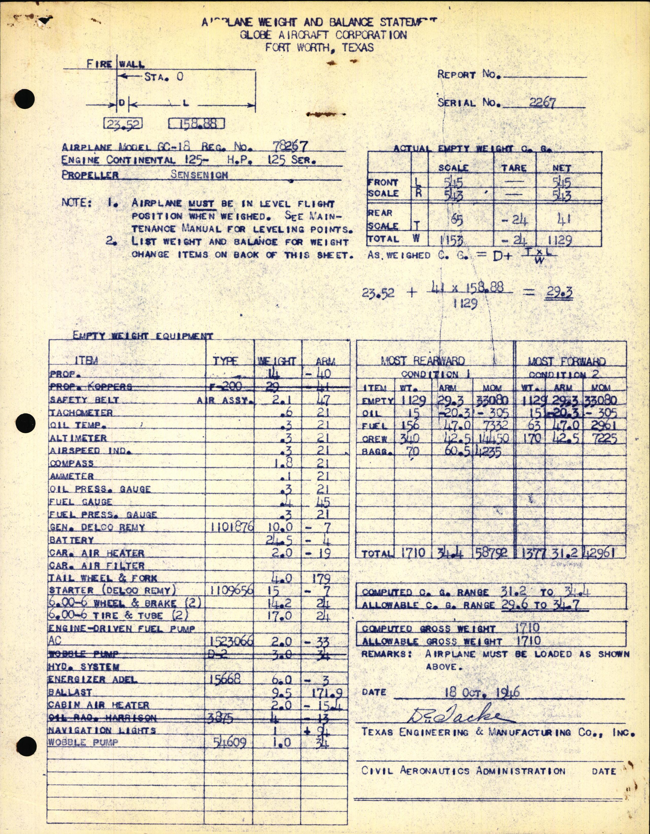 Sample page 1 from AirCorps Library document: Technical Information for Serial Number 2267