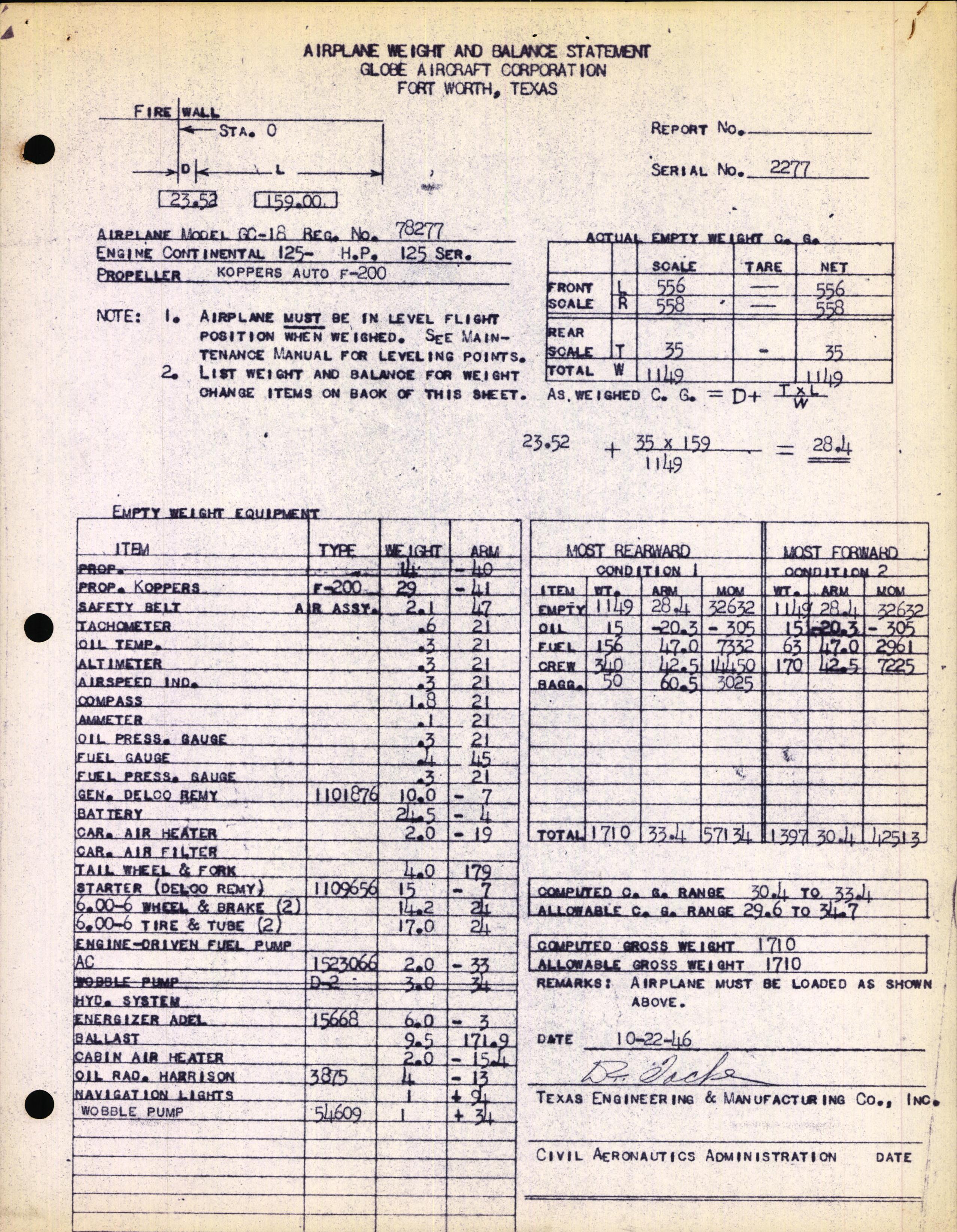 Sample page 2 from AirCorps Library document: Technical Information for Serial Number 2277