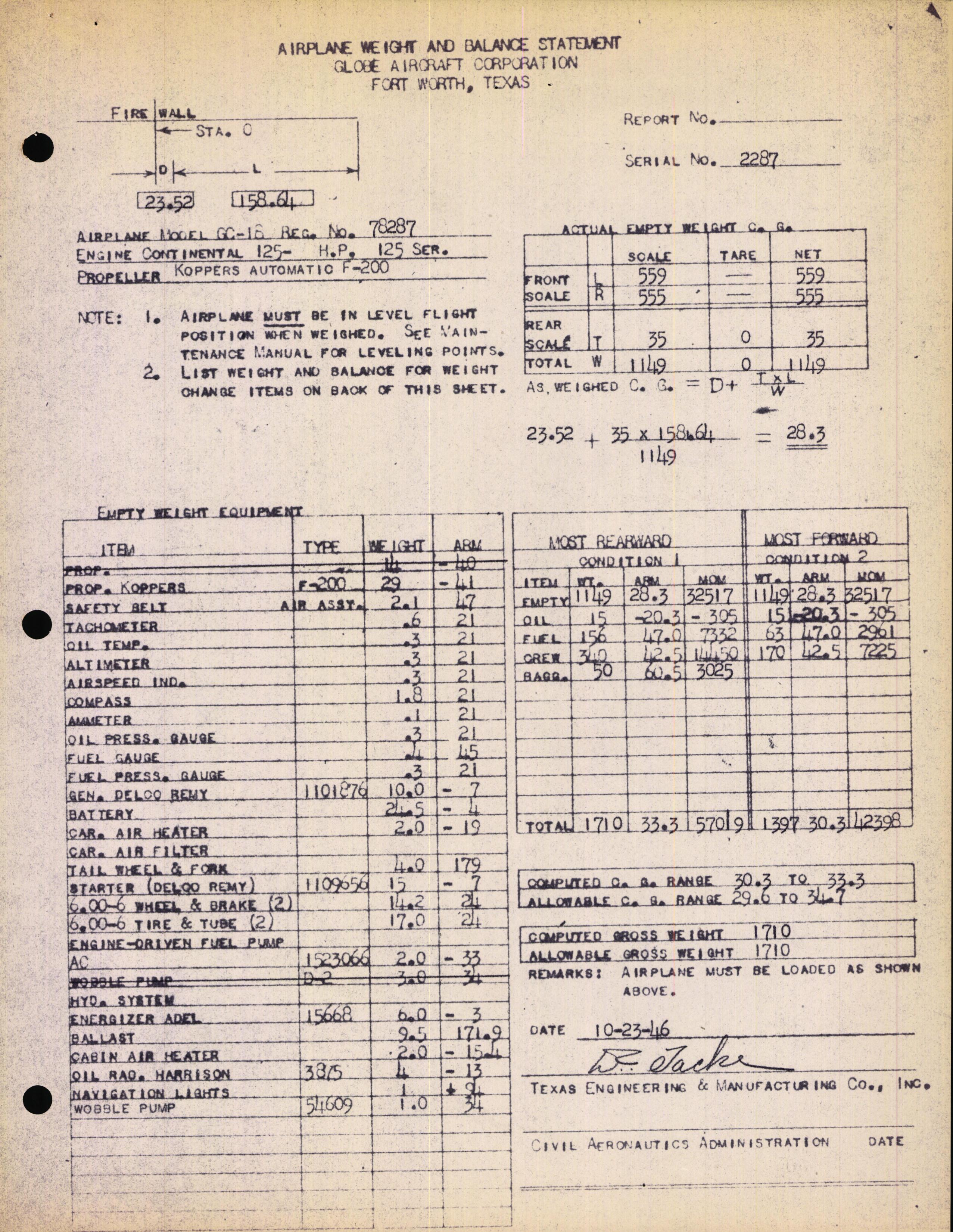 Sample page 4 from AirCorps Library document: Technical Information for Serial Number 2287