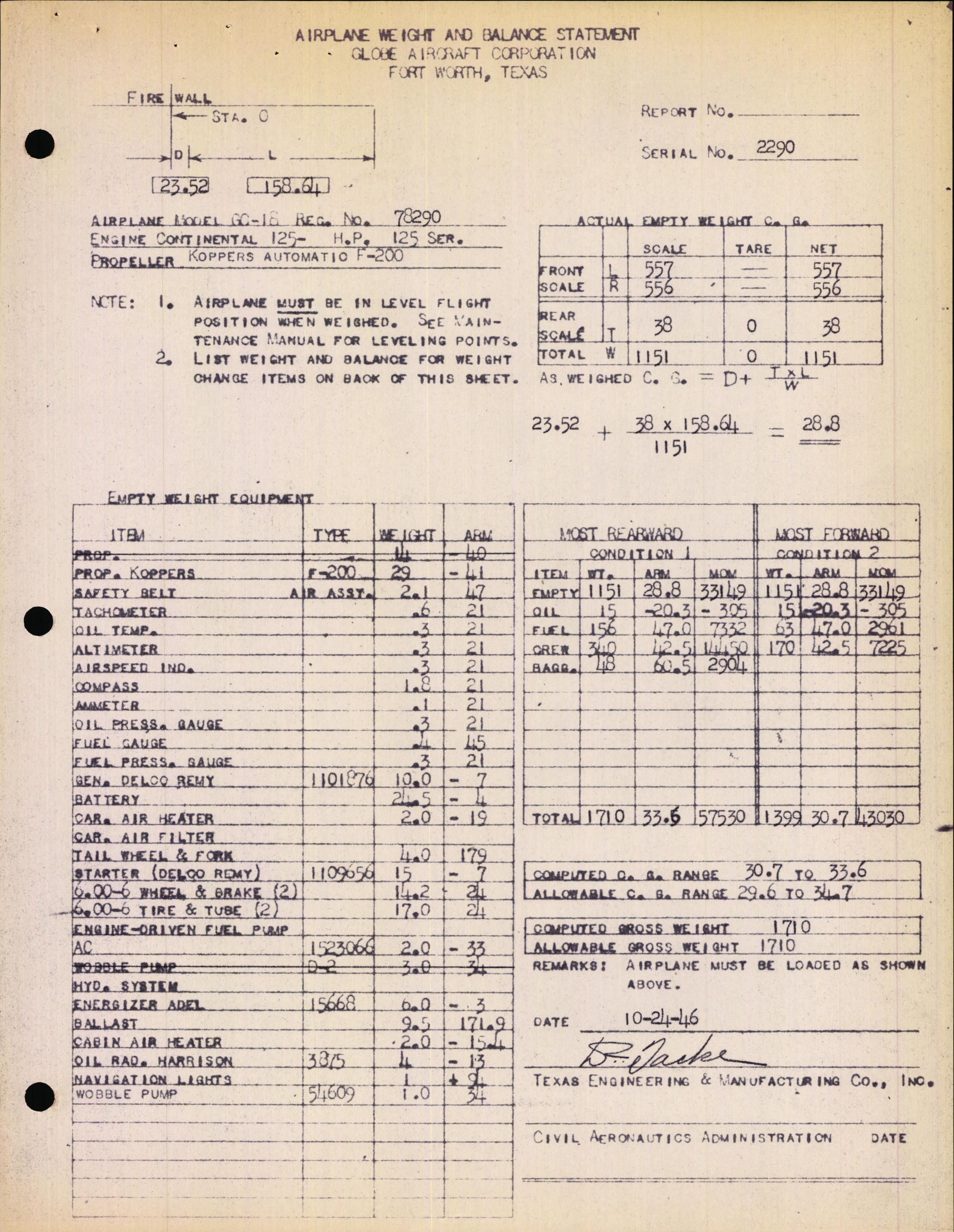 Sample page 4 from AirCorps Library document: Technical Information for Serial Number 2290