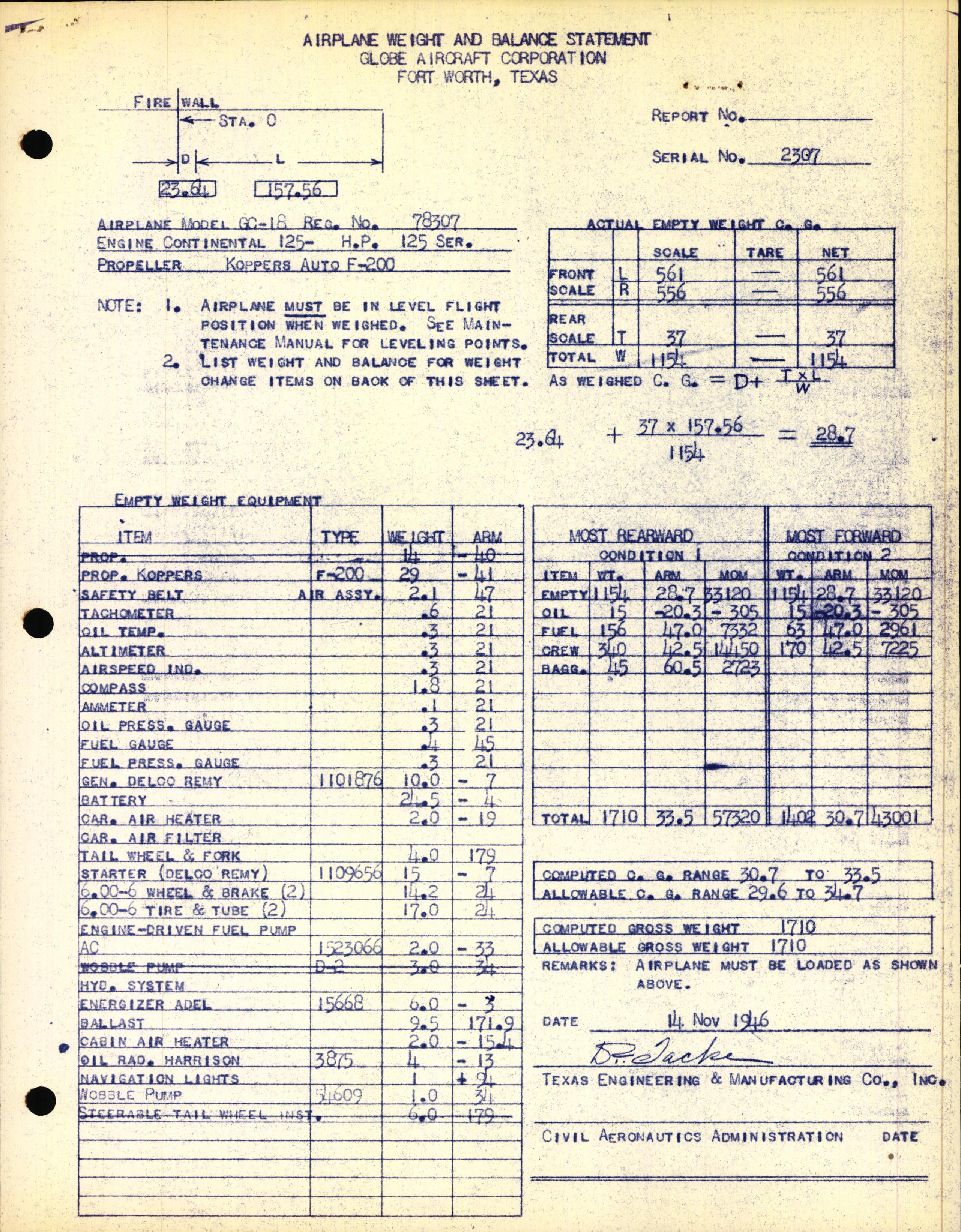 Sample page 3 from AirCorps Library document: Technical Information for Serial Number 2307