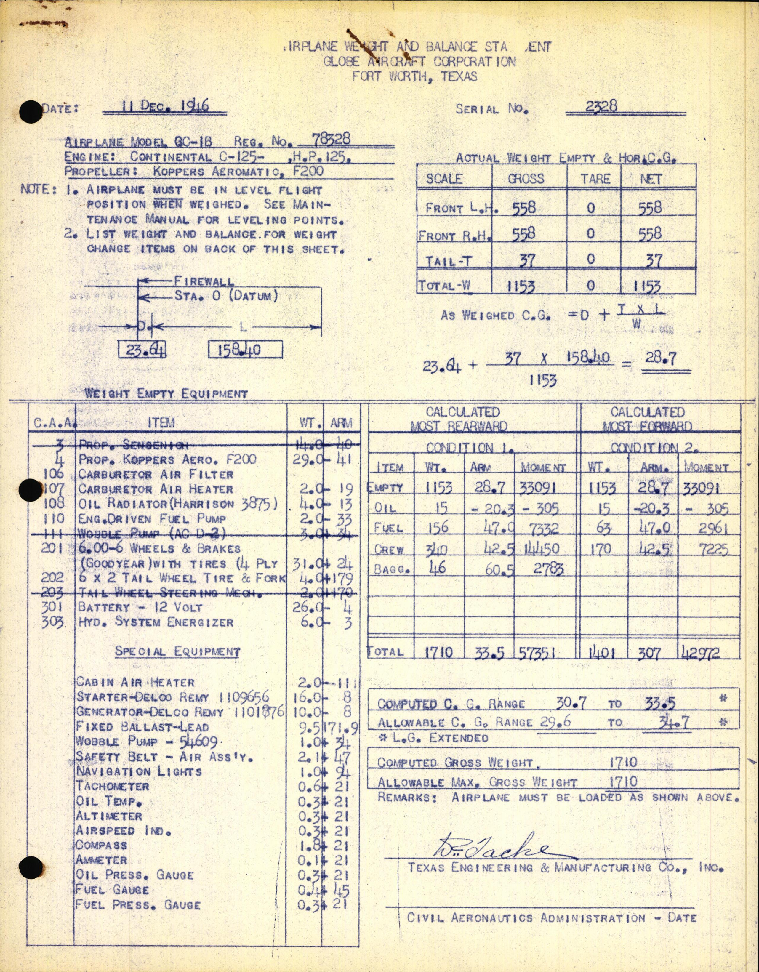 Sample page 1 from AirCorps Library document: Technical Information for Serial Number 2328