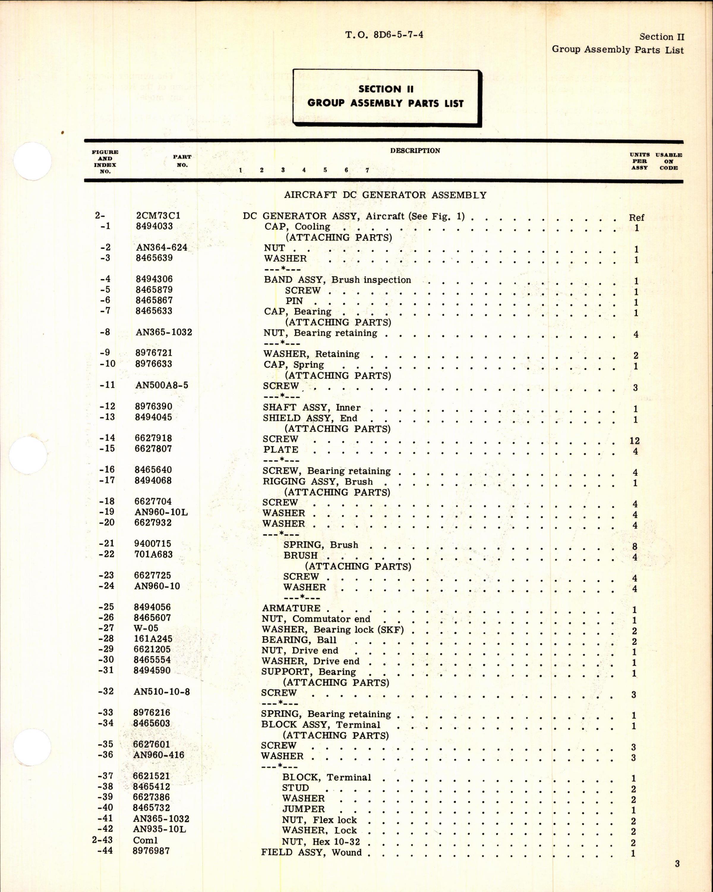 Sample page 3 from AirCorps Library document: Parts Breakdown for Aircraft Generator Model