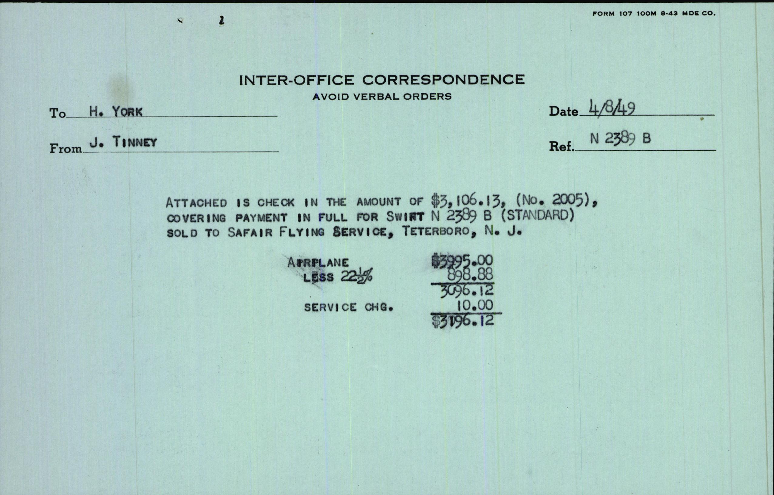 Sample page 1 from AirCorps Library document: Technical Information for Serial Number 3689