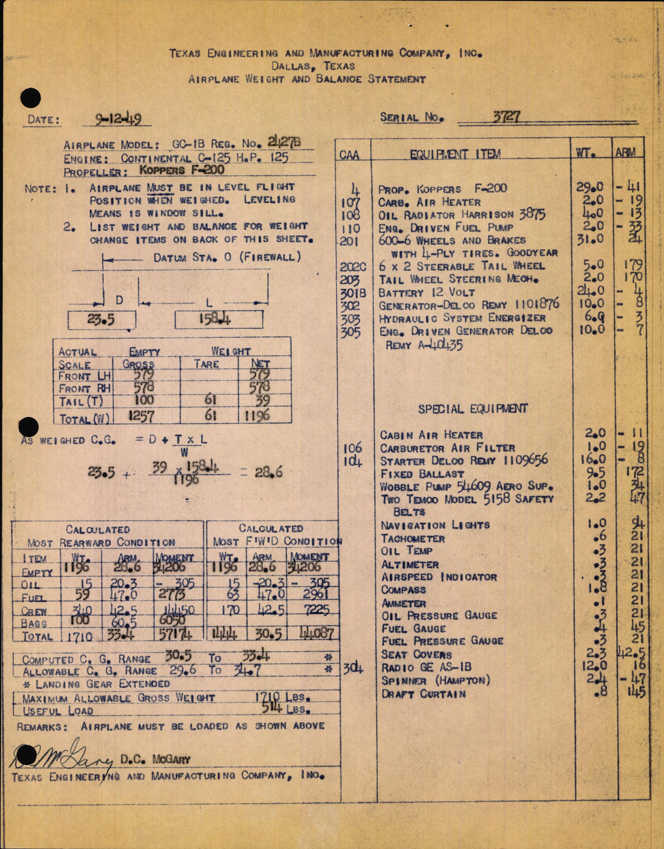 Sample page 3 from AirCorps Library document: Technical Information for Serial Number 3727