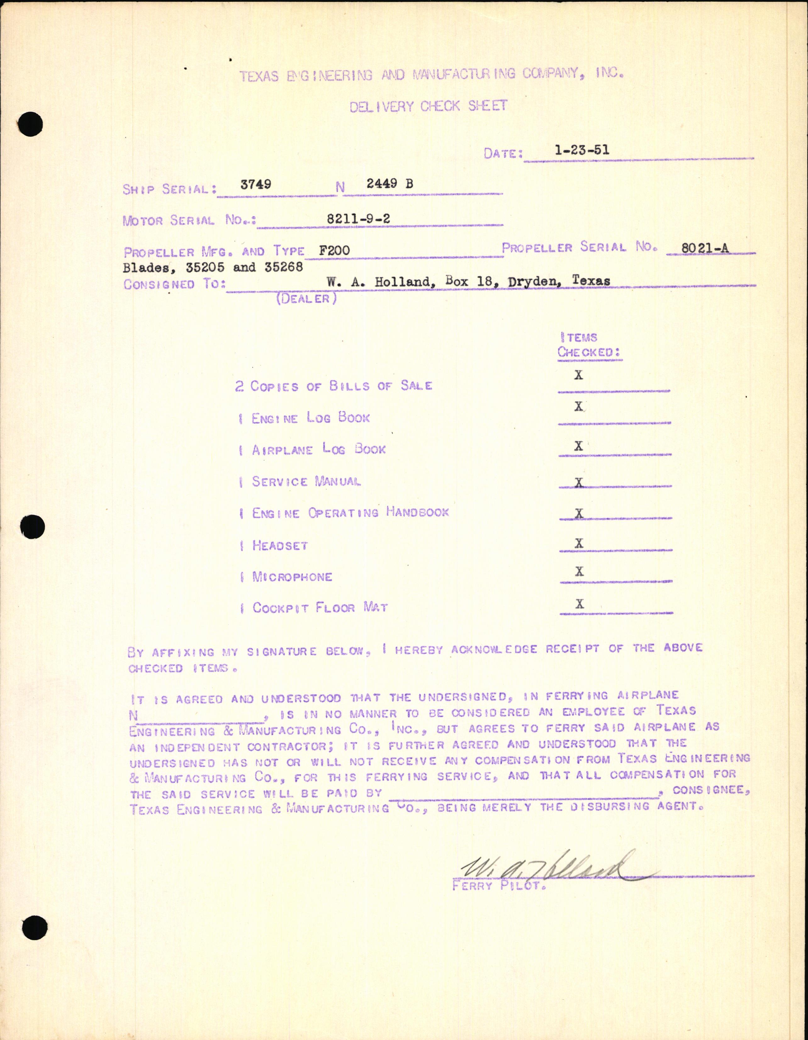 Sample page 3 from AirCorps Library document: Technical Information for Serial Number 3749