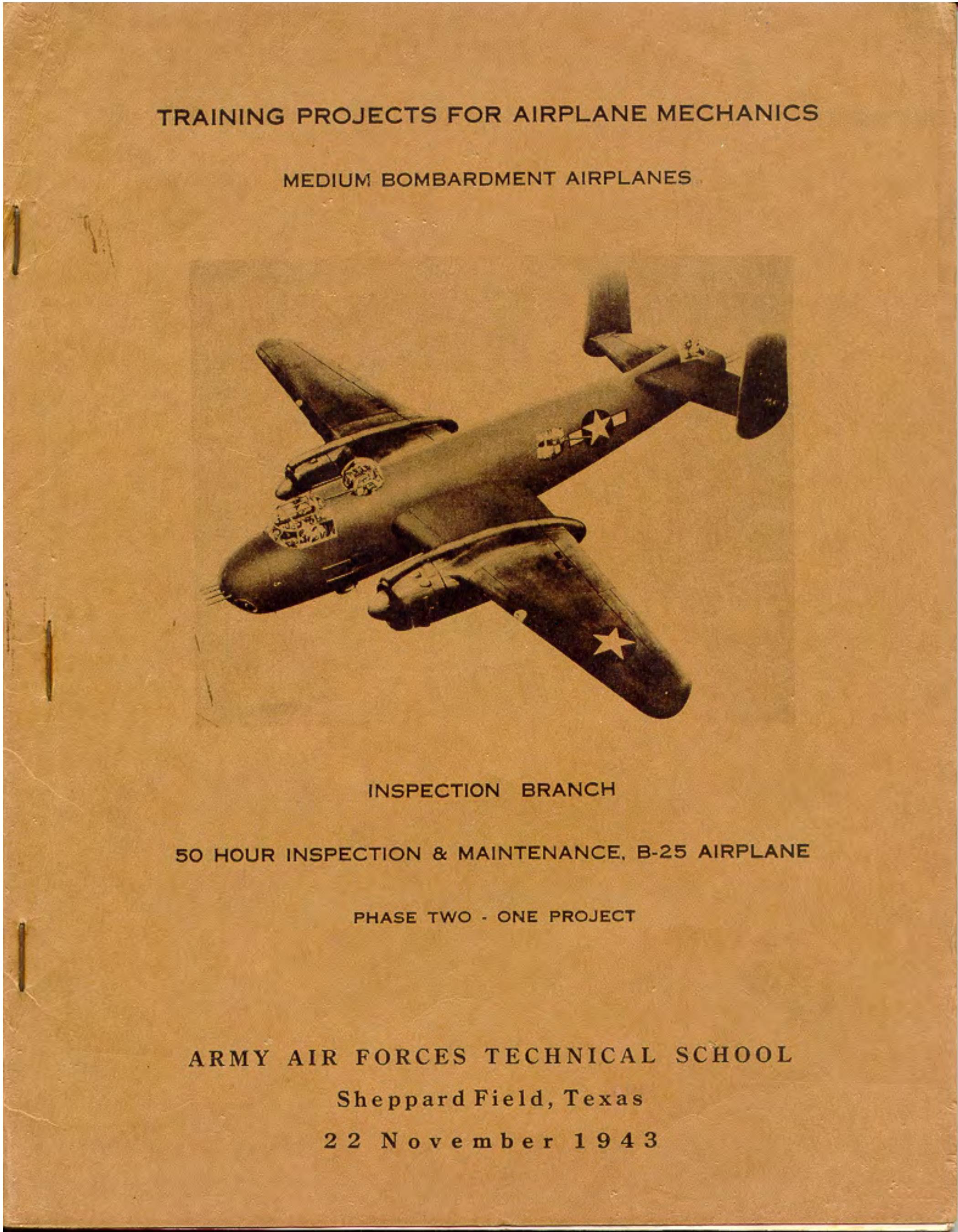 Sample page 1 from AirCorps Library document: 50 HR Inspection & Maintenance B-25 - SFRS S-8056