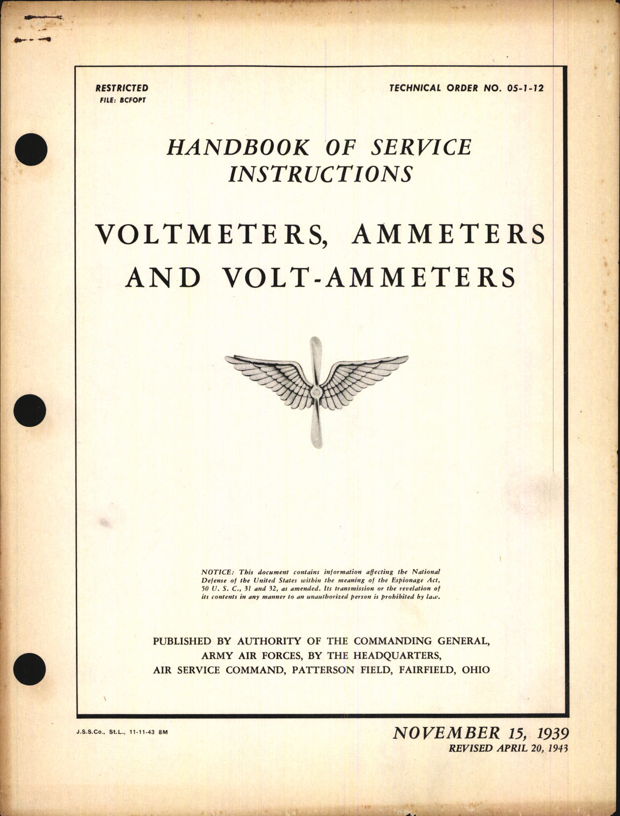 Sample page 1 from AirCorps Library document: Handbook of Service Instructions for Voltmeters, Ammeters, and Volt-Ammeters