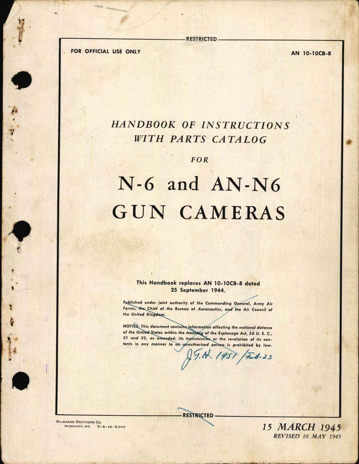 Sample page 1 from AirCorps Library document: Handbook of Instructions with Parts Catalog for N-6 and AN-N6 Gun Cameras