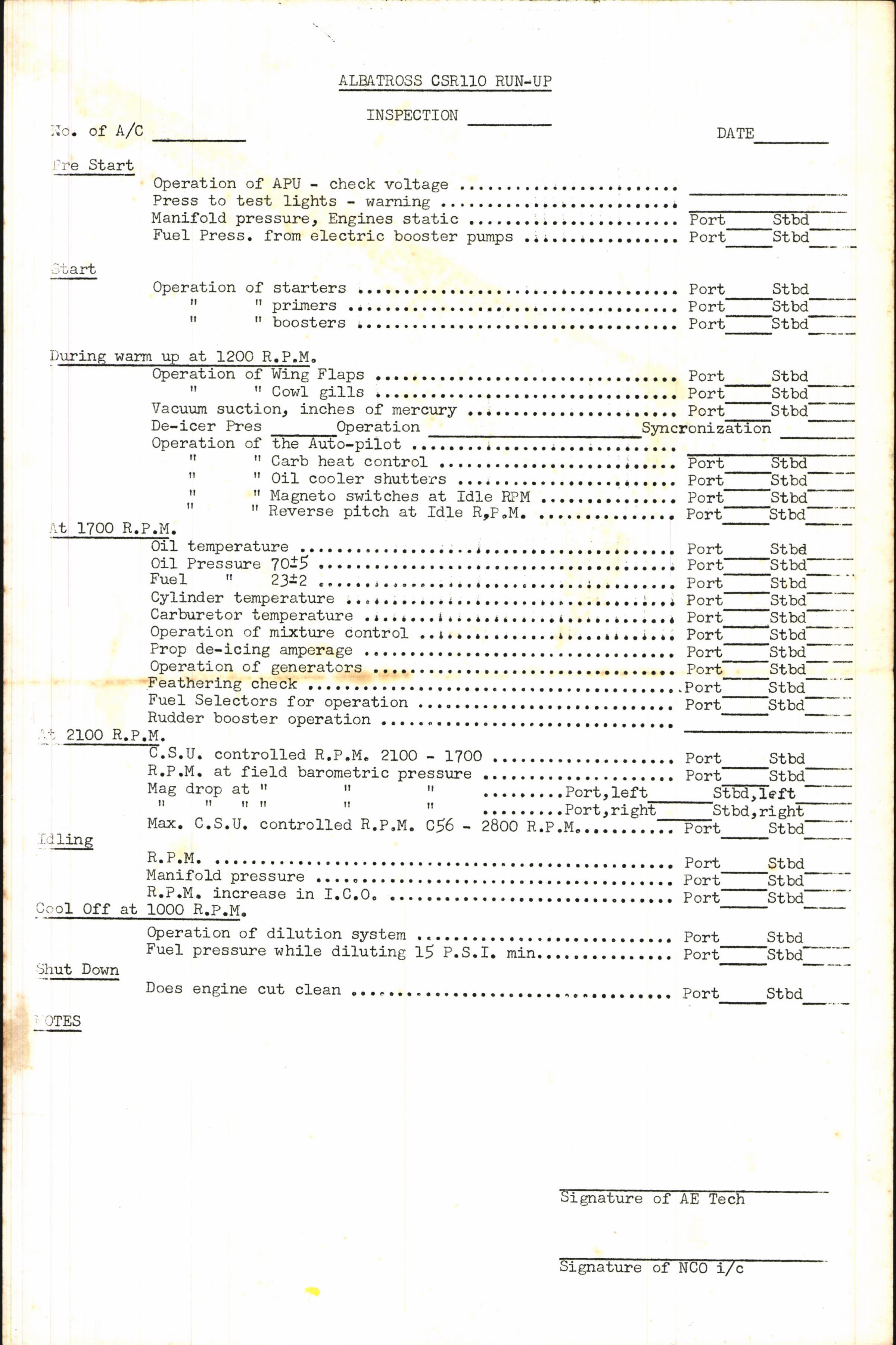 Sample page 1 from AirCorps Library document: Albatross CSR110 Run-Up