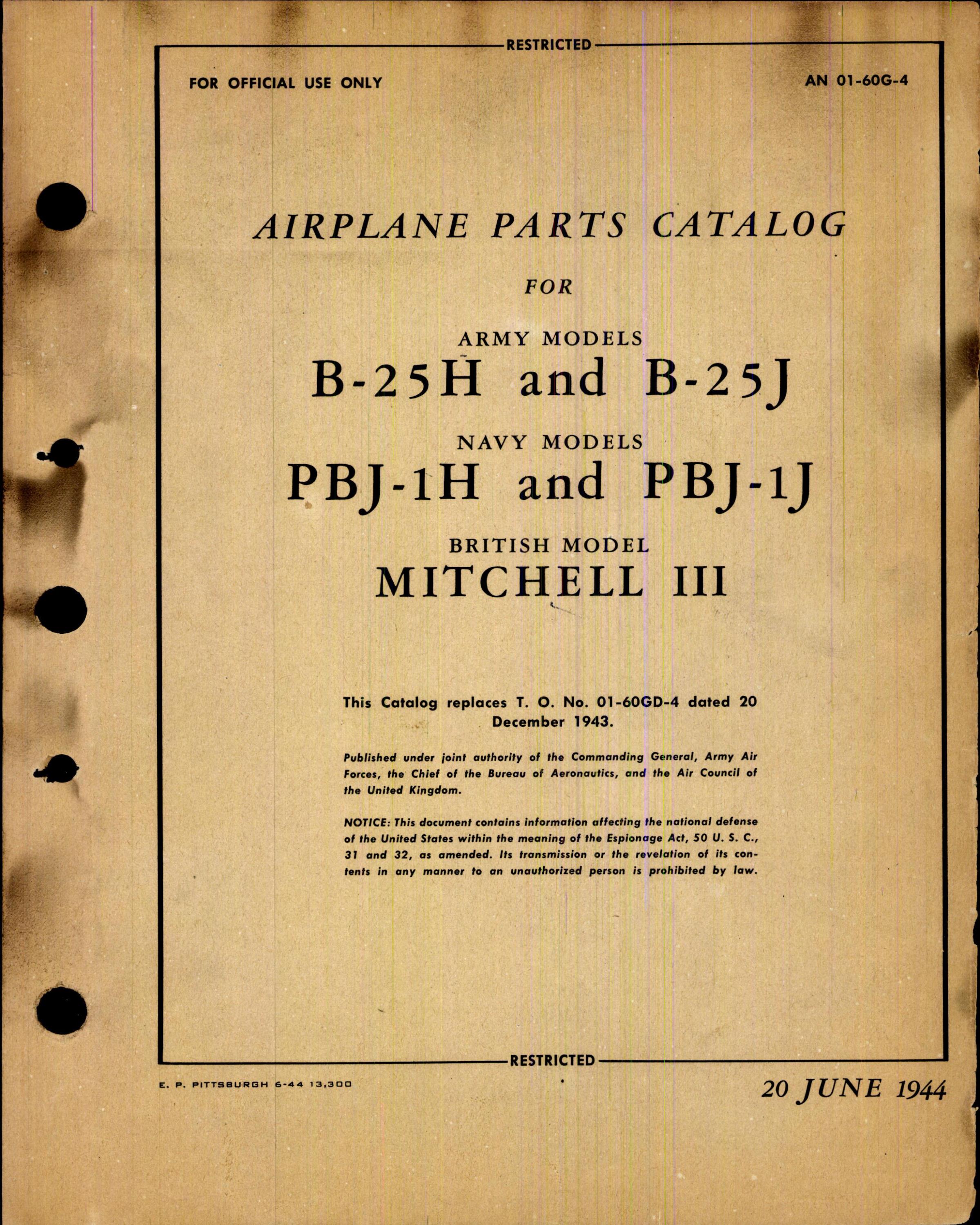 Sample page 1 from AirCorps Library document: Airplane Parts Catalog for B-25 Army and Navy Models