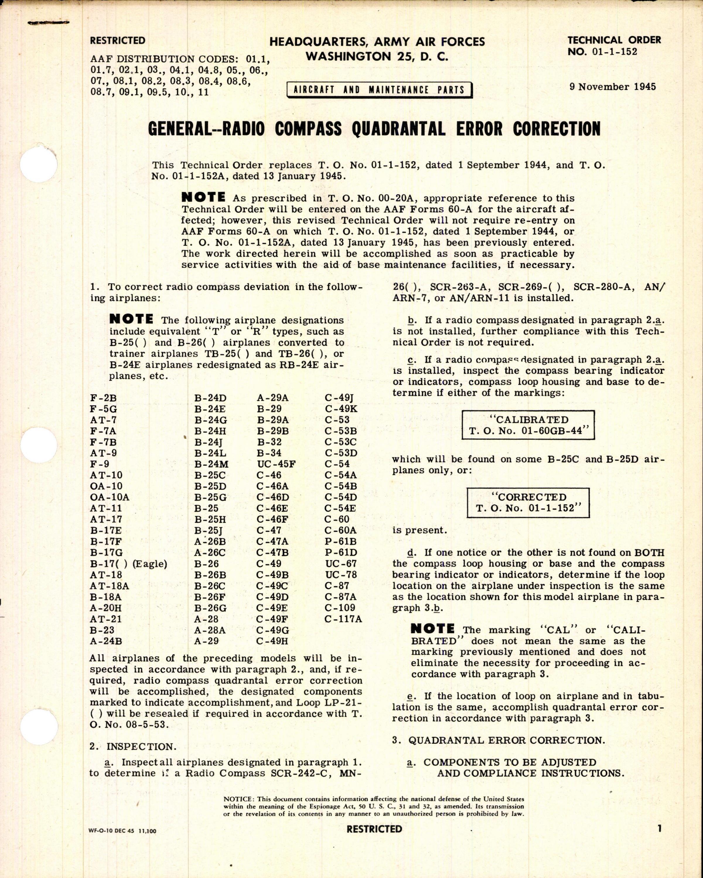 Sample page 1 from AirCorps Library document: Radio Compass Quadrantal Error Correction