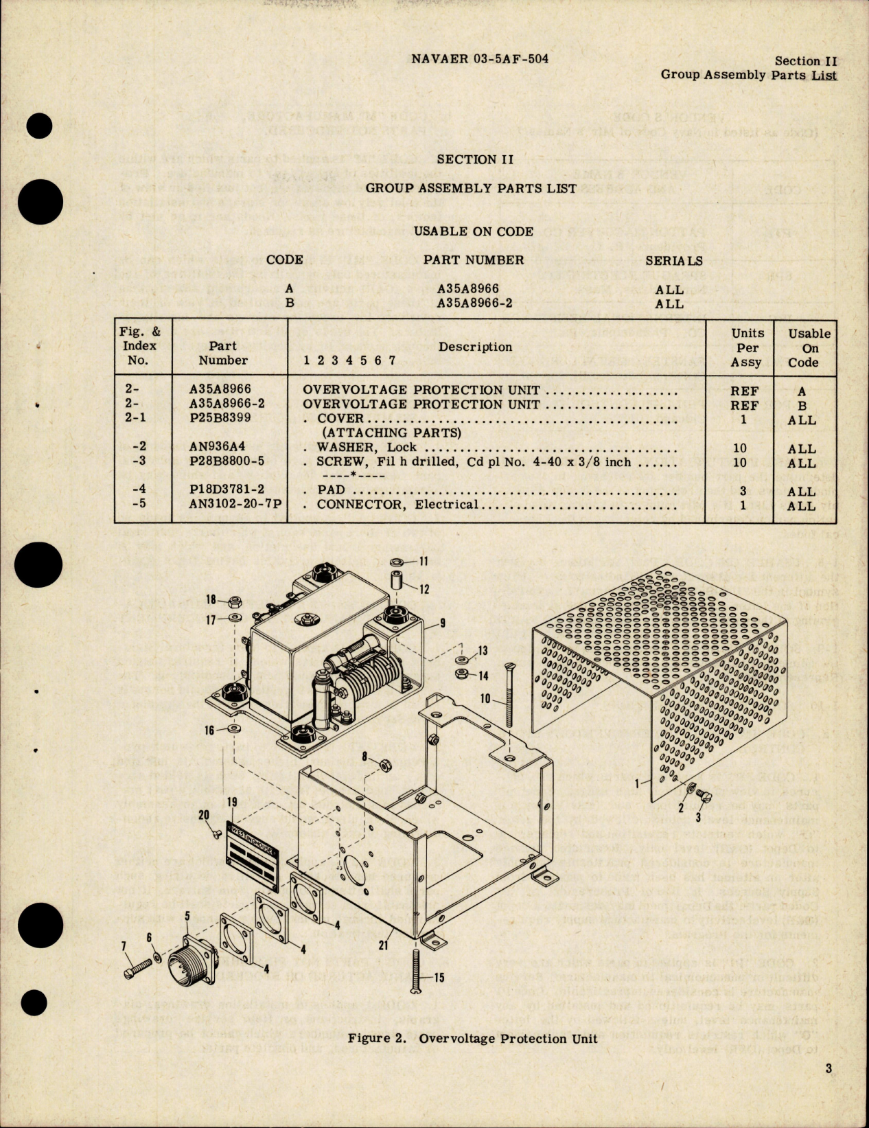 Sample page 5 from AirCorps Library document: Illustrated Parts Breakdown for Overvoltage Protection Unit - Model A35A8966, A35A8966-2 