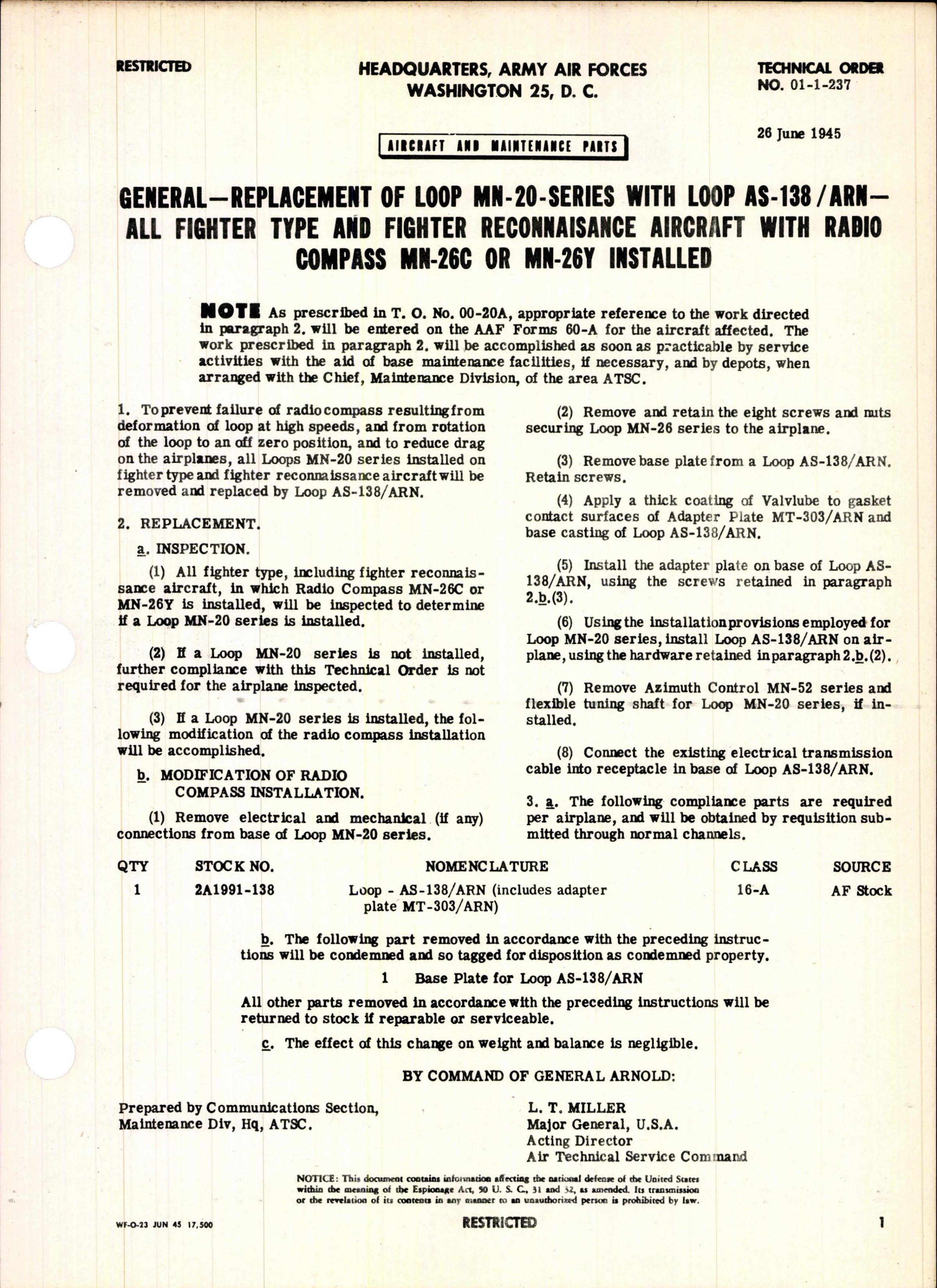 Sample page 1 from AirCorps Library document: Replacement of Loop MN-20-Series with Loop AS-138/ARN