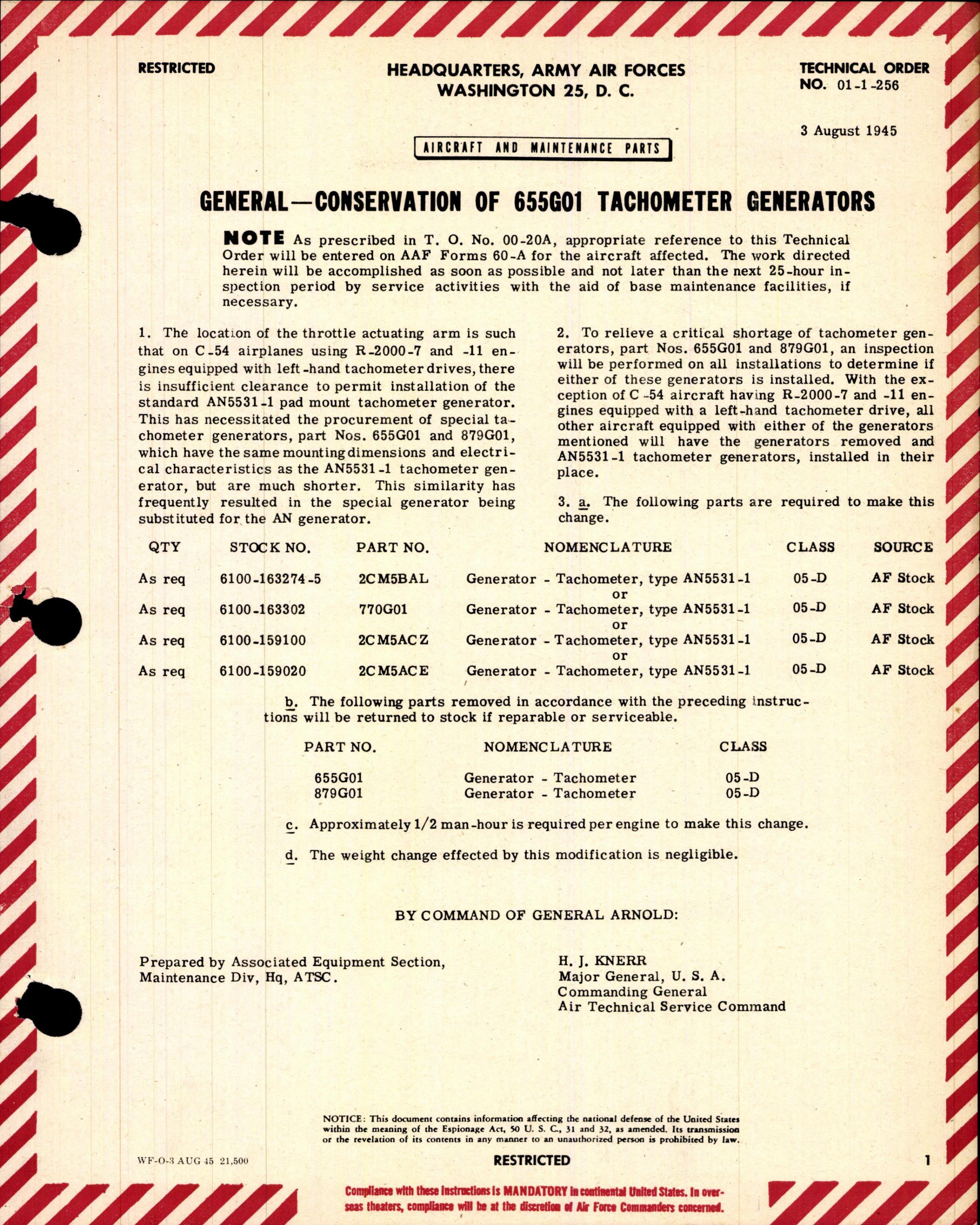Sample page 1 from AirCorps Library document: Conservation of 655G01 Tachometer Generators