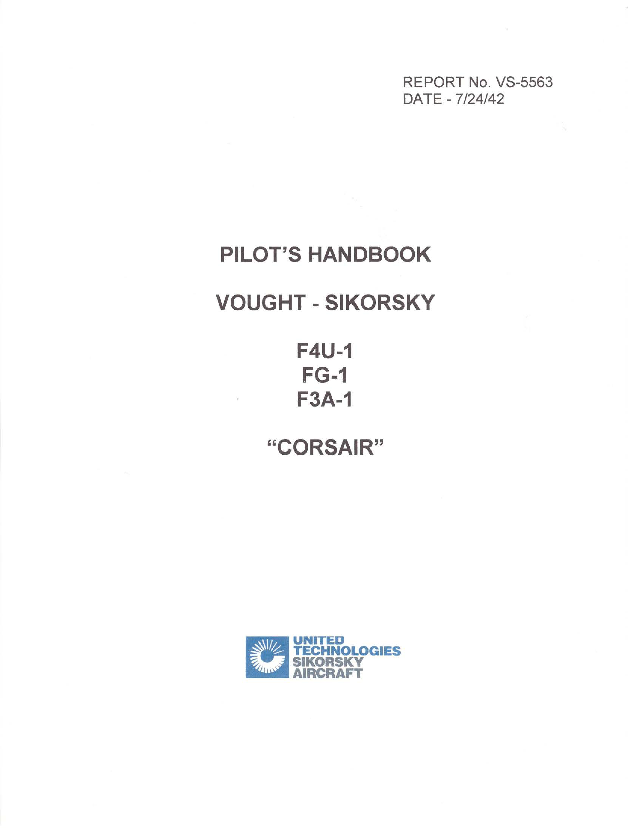 Sample page 1 from AirCorps Library document: Pilots Handbook for Corsair - Models F4U-1, FG-1 and F3A-1