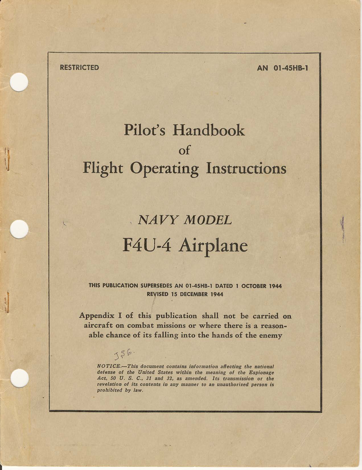 Sample page 1 from AirCorps Library document: Pilots Handbook of Flight Operating Instructions for F4U-4