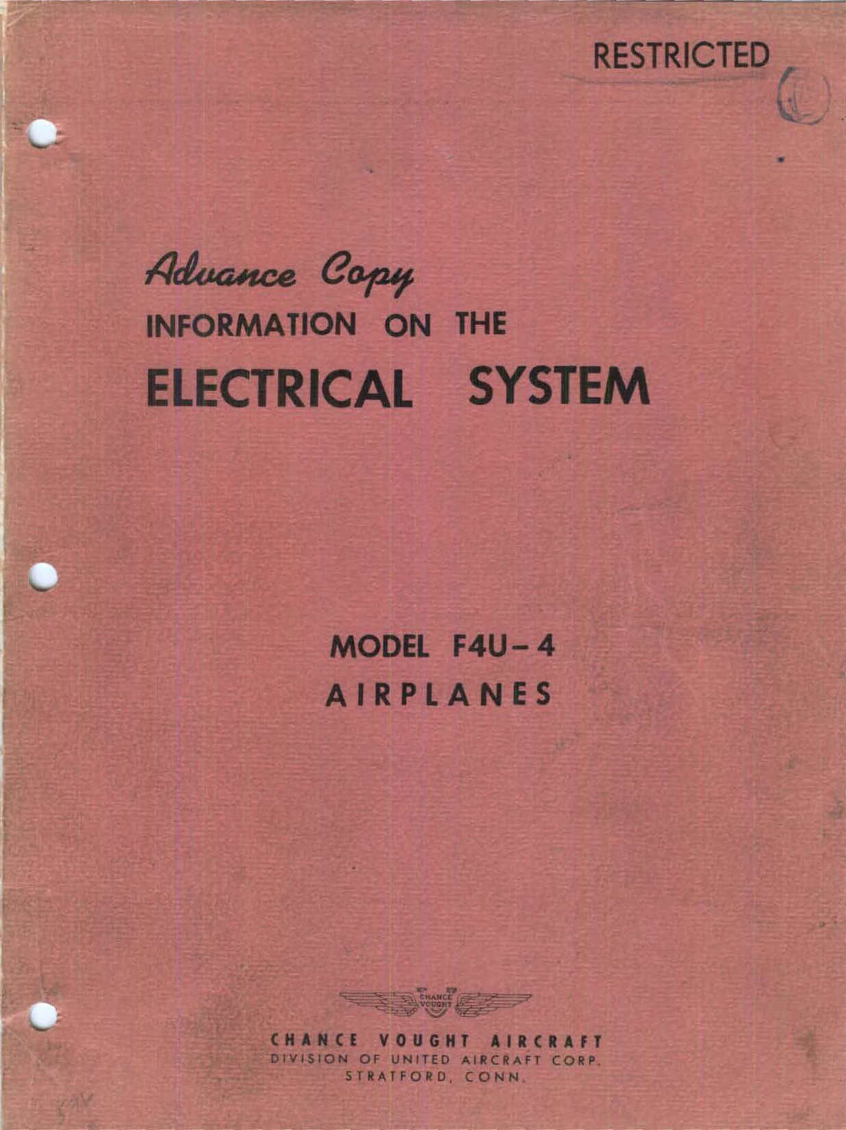 Sample page 1 from AirCorps Library document: Information on the Electrical System for F4U-4