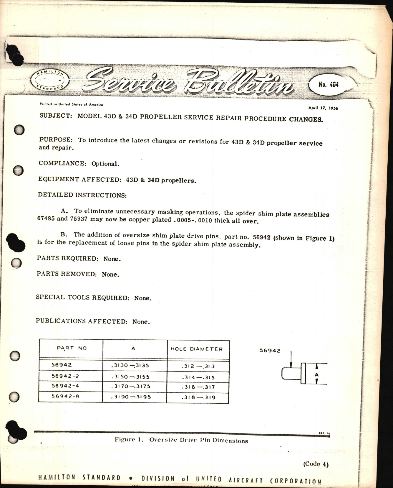 Sample page 1 from AirCorps Library document: Model 43D and 34D Propeller Service Repair Procedure Changes