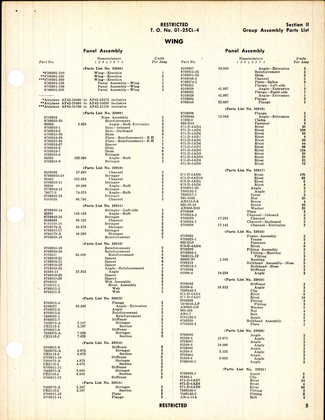 Sample page 7 from AirCorps Library document: Parts Catalog for Army Model P-40L
