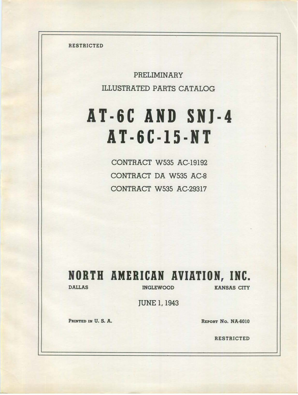 Sample page 1 from AirCorps Library document: Illustrated Parts Catalog for AT-6C, SNJ-4 and AT-6C-15-NT